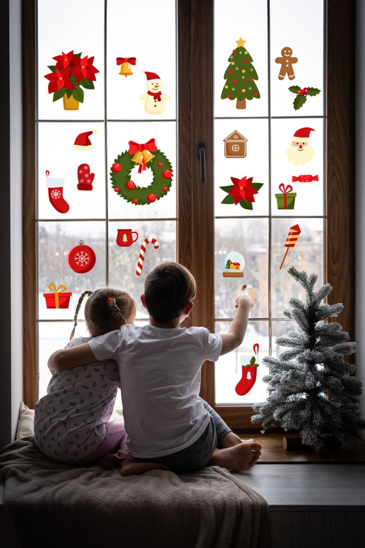 MimOzalit Yeni Yıl Seti Cam Duvar Çıkartma Yılbaşı Sticker - 50x100cm