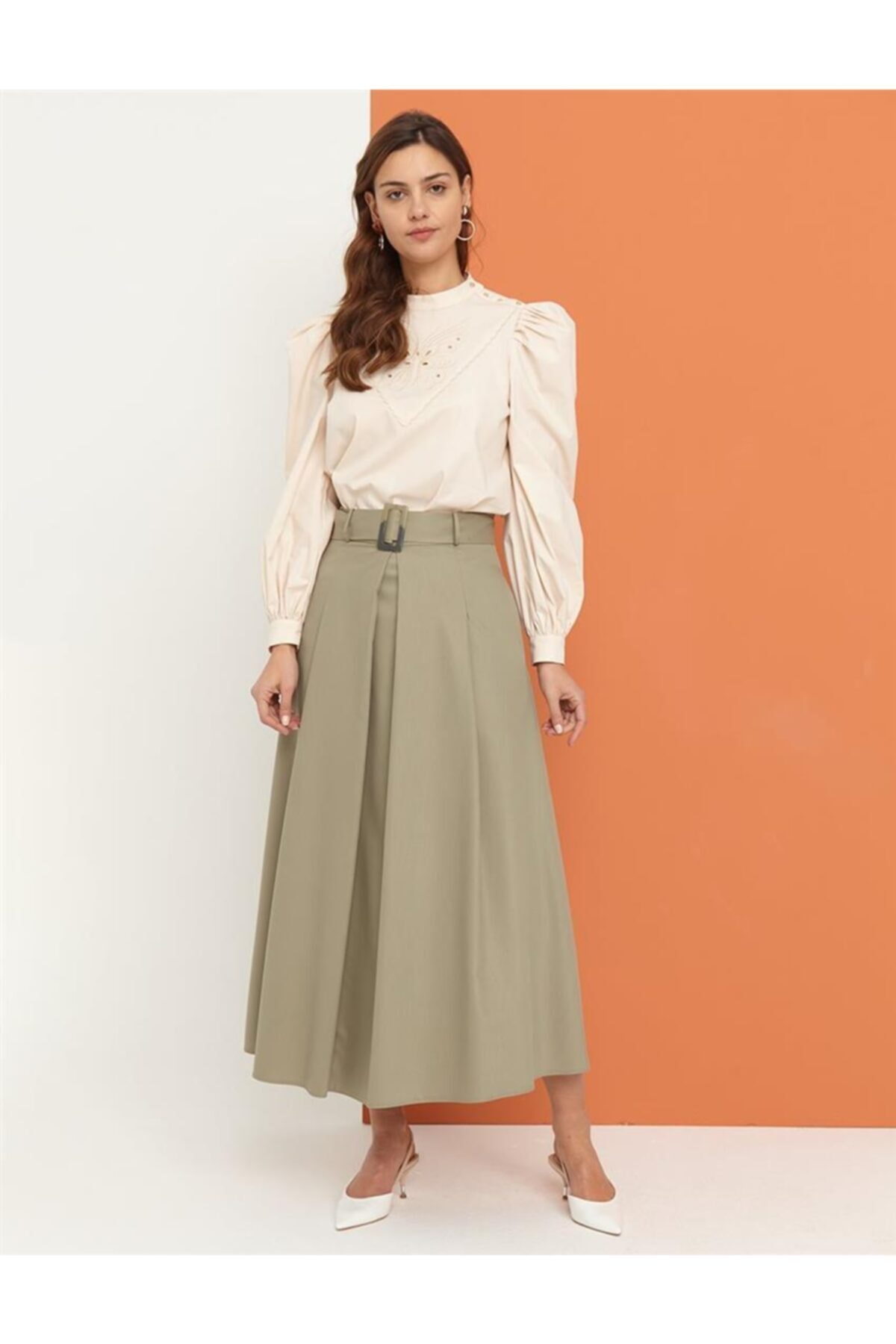 Kayra Önden Pilişakeli Su Yeşili Etek