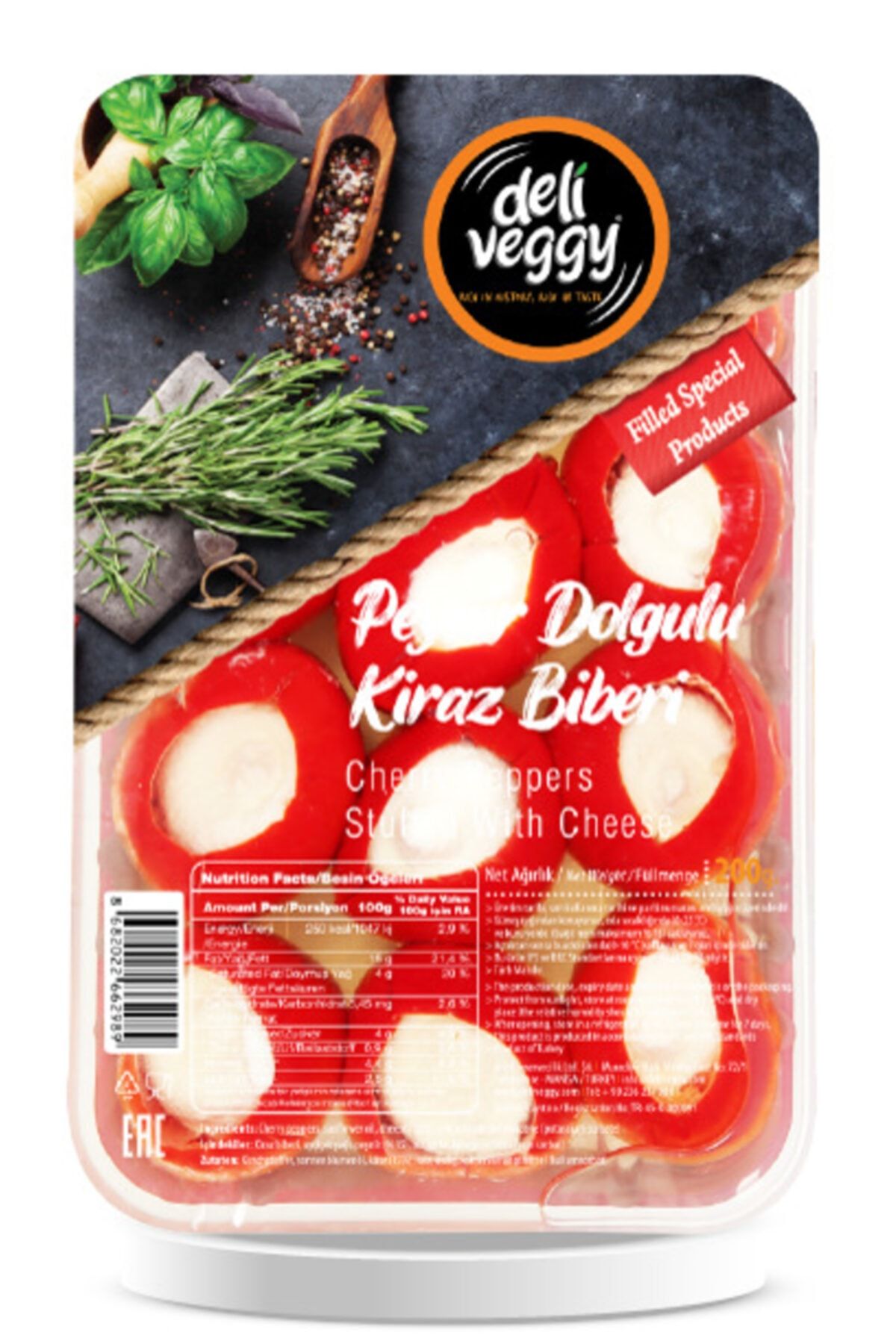 deliveggy Peynir Dolgulu Kiraz Biber 200 gr*6 Adet