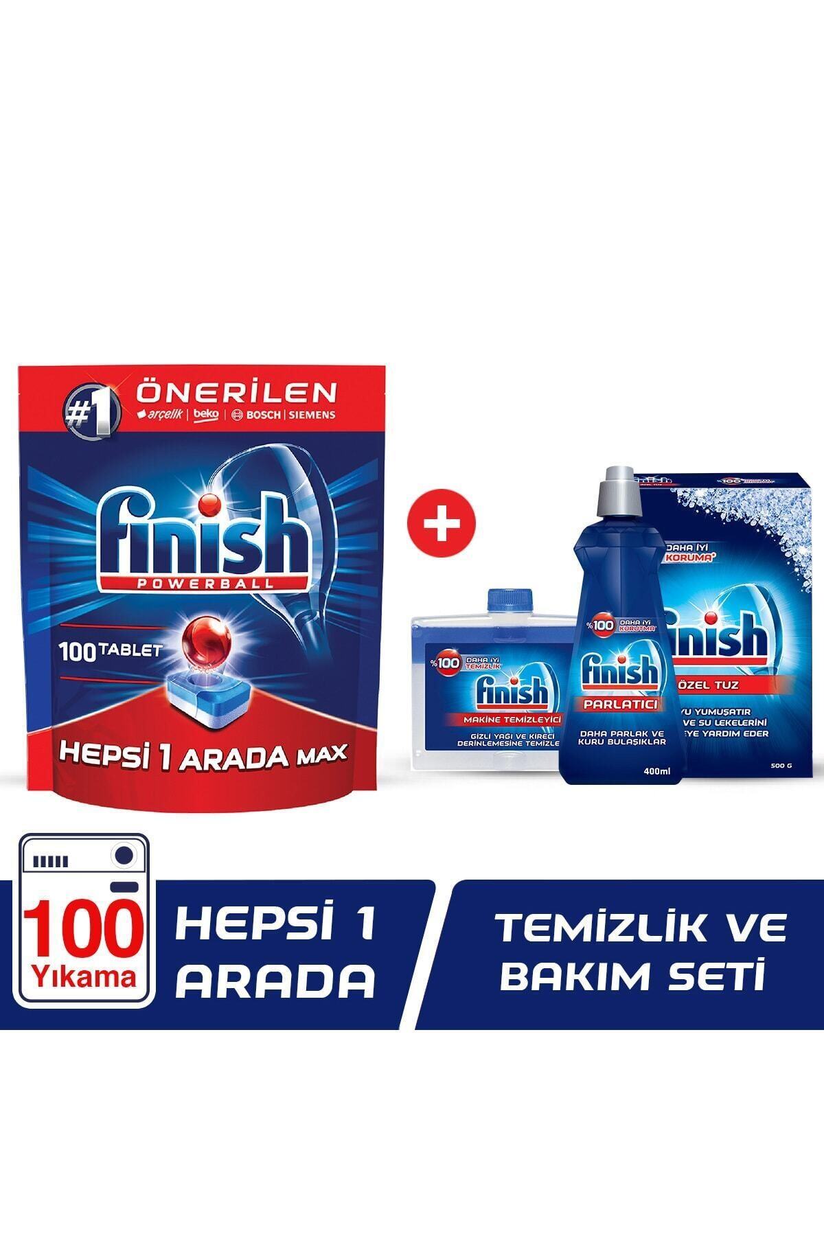 Finish Hepsi Bir Arada 100 Tablet Bulaşık Makinesi Deterjanı + Temizlik ve Bakım Seti