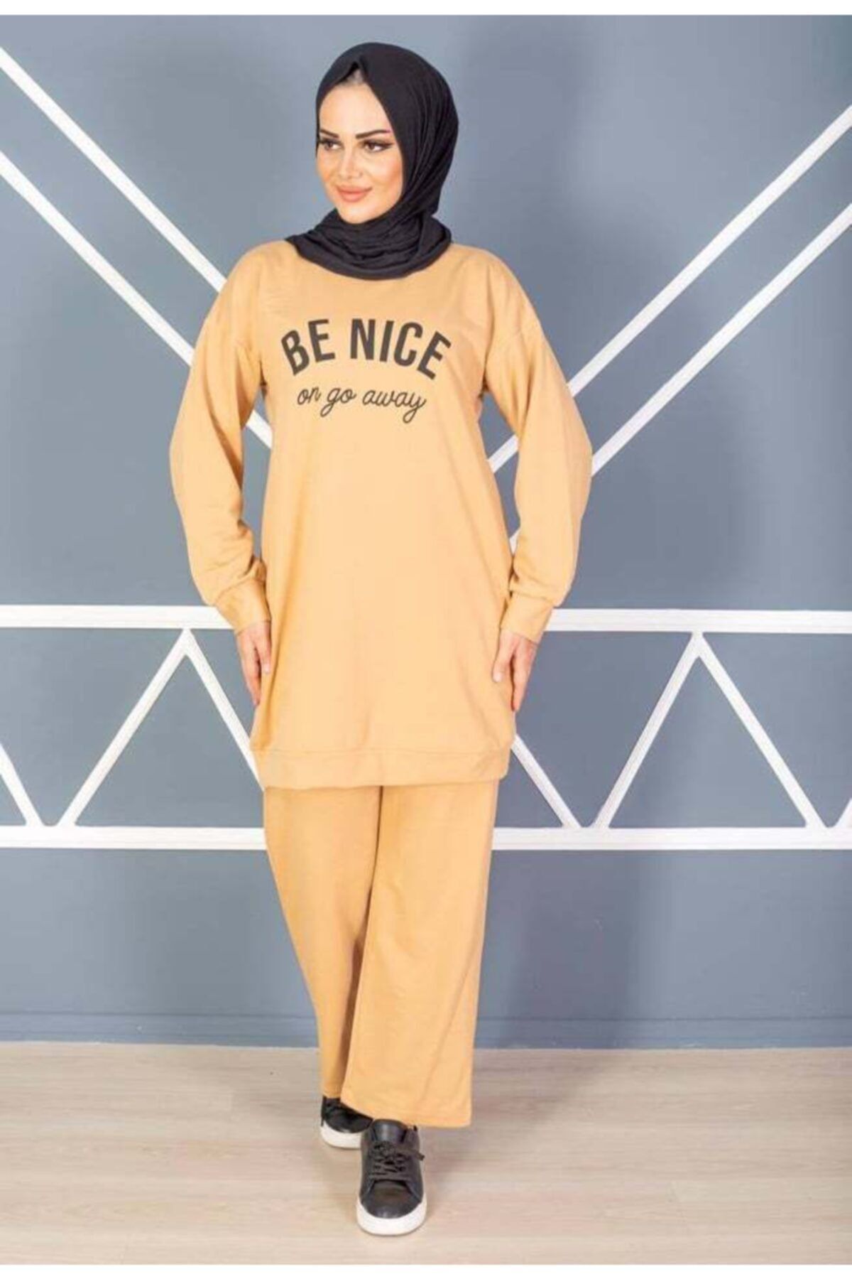 Moda Öztino Locuswear/öztino- Be Nıce Baskılı Bej Eşofman Takımı
