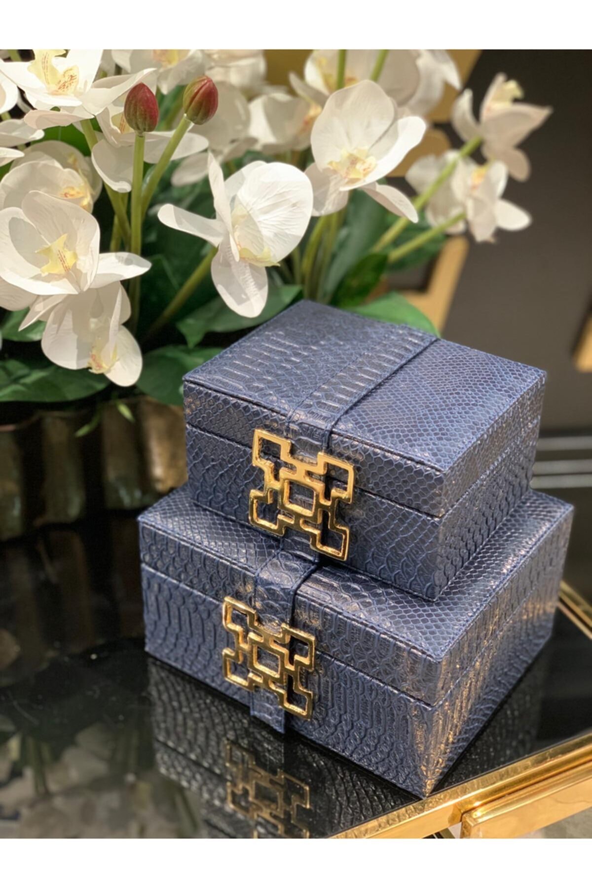 TASARIMHMODA Dekoratif Deri Kutu / Mavi