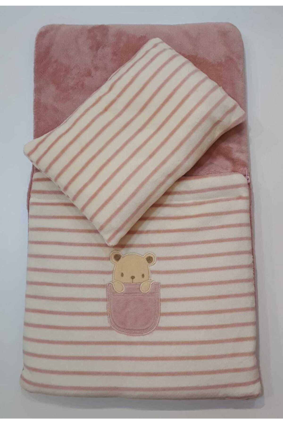 Bebitof Kadife Mini Fermuarlı Ev Altaçma Seti Pudra Pembe