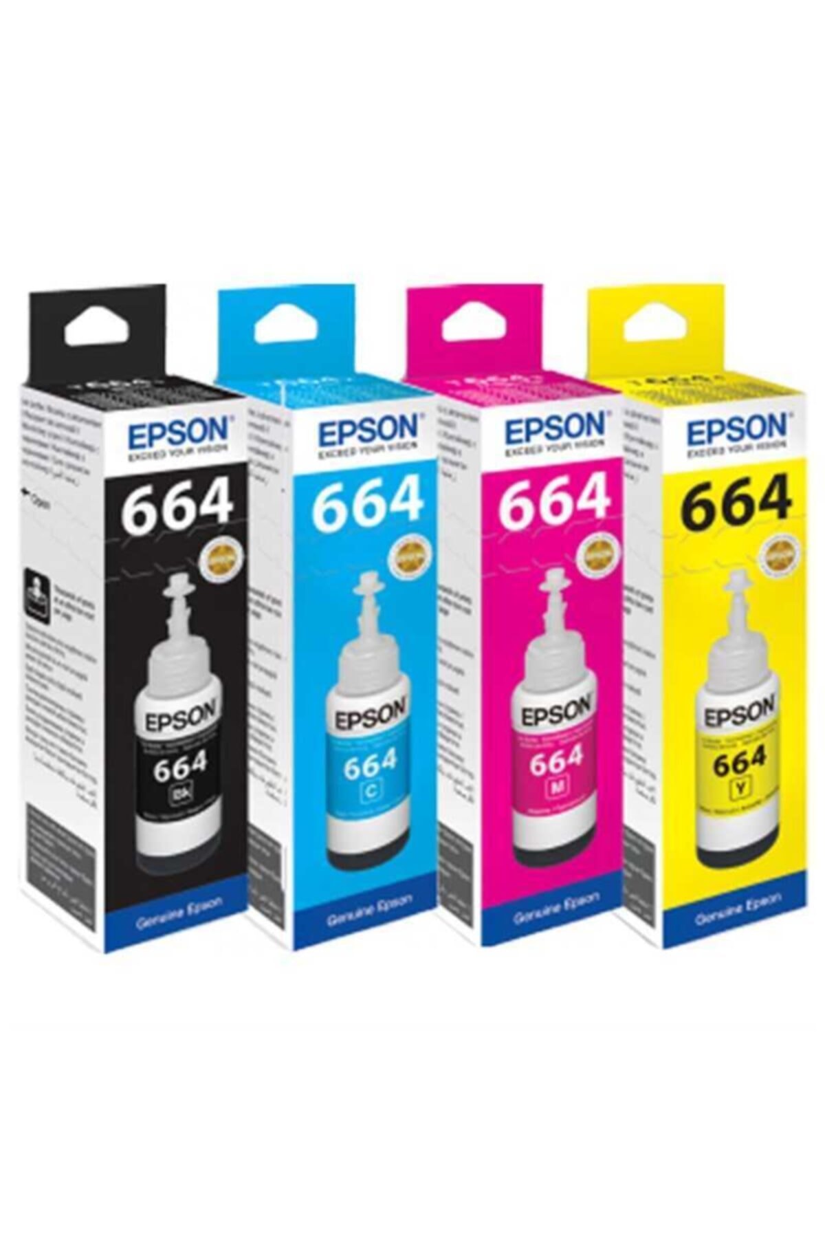 EPSON T664 Siyah Mavi Sarı Kırmızı 4'lü Set Orjinal Mürekkep Kartuşu