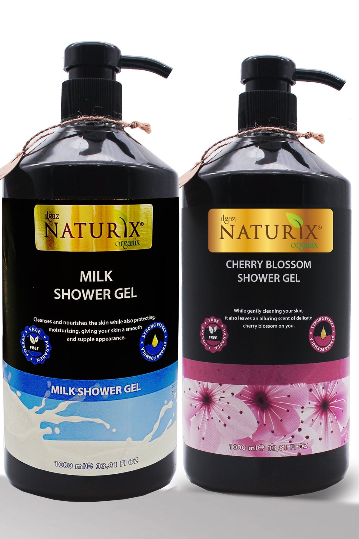 Ilgaz Naturix Organix Organik Sütlü Duş Jeli 1000 ml + Japon Kirazı Duş Jeli 1000 ml 2'li Aile Duş Jeli Seti