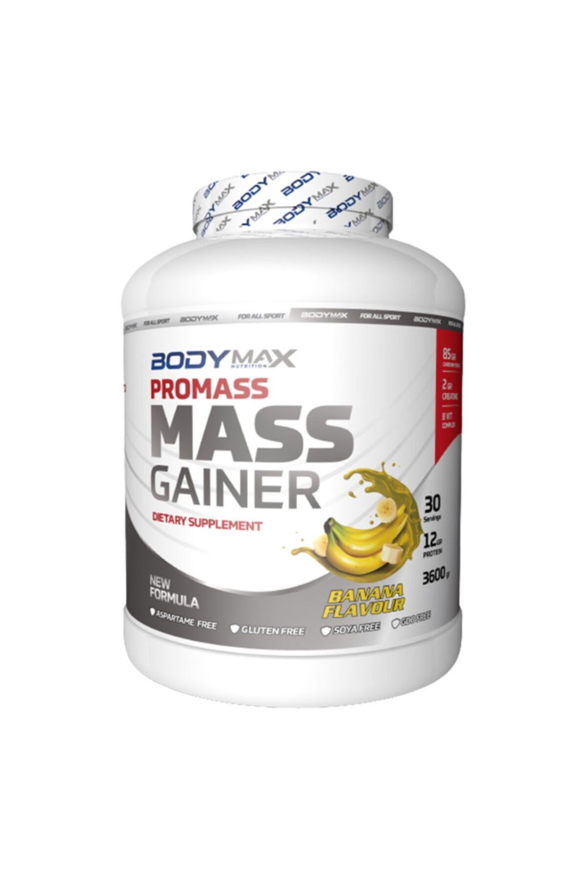 BODYMAX Promass Mass Gainer 3600 gr 30 Servis  Muz Aromalı  Shaker + 2 Adet Kolajen Şase