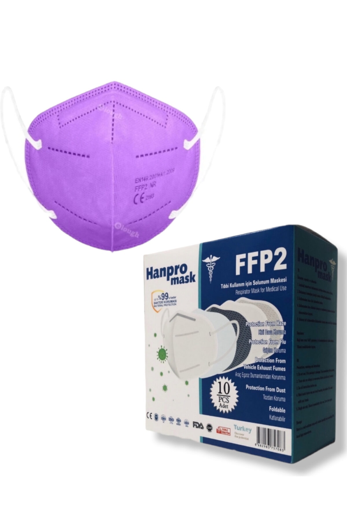 hanpromask Lila Renk Ffp2 10 Adet Premium Maske