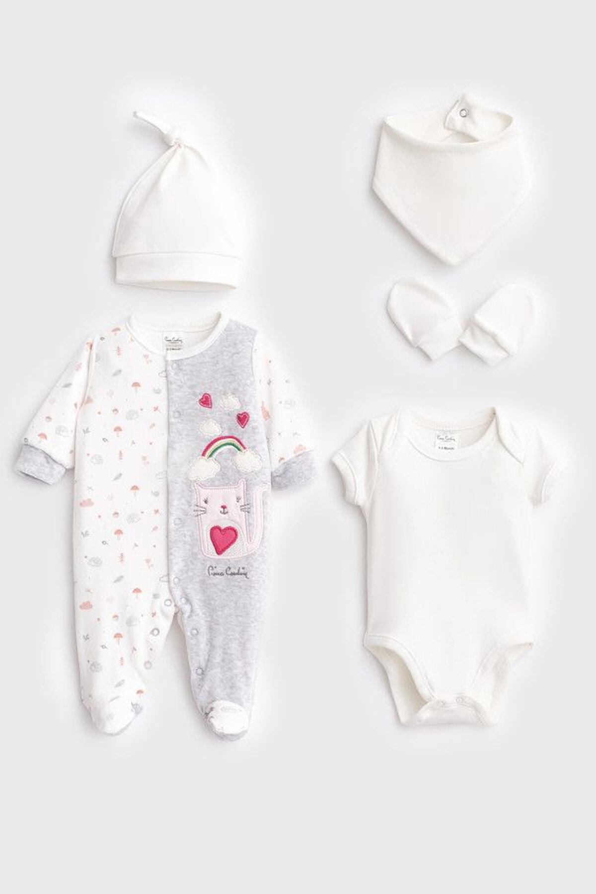 Pierre Cardin Kız Bebek 5 Parça Yenidoğan Hastane Çıkış Seti Ekru