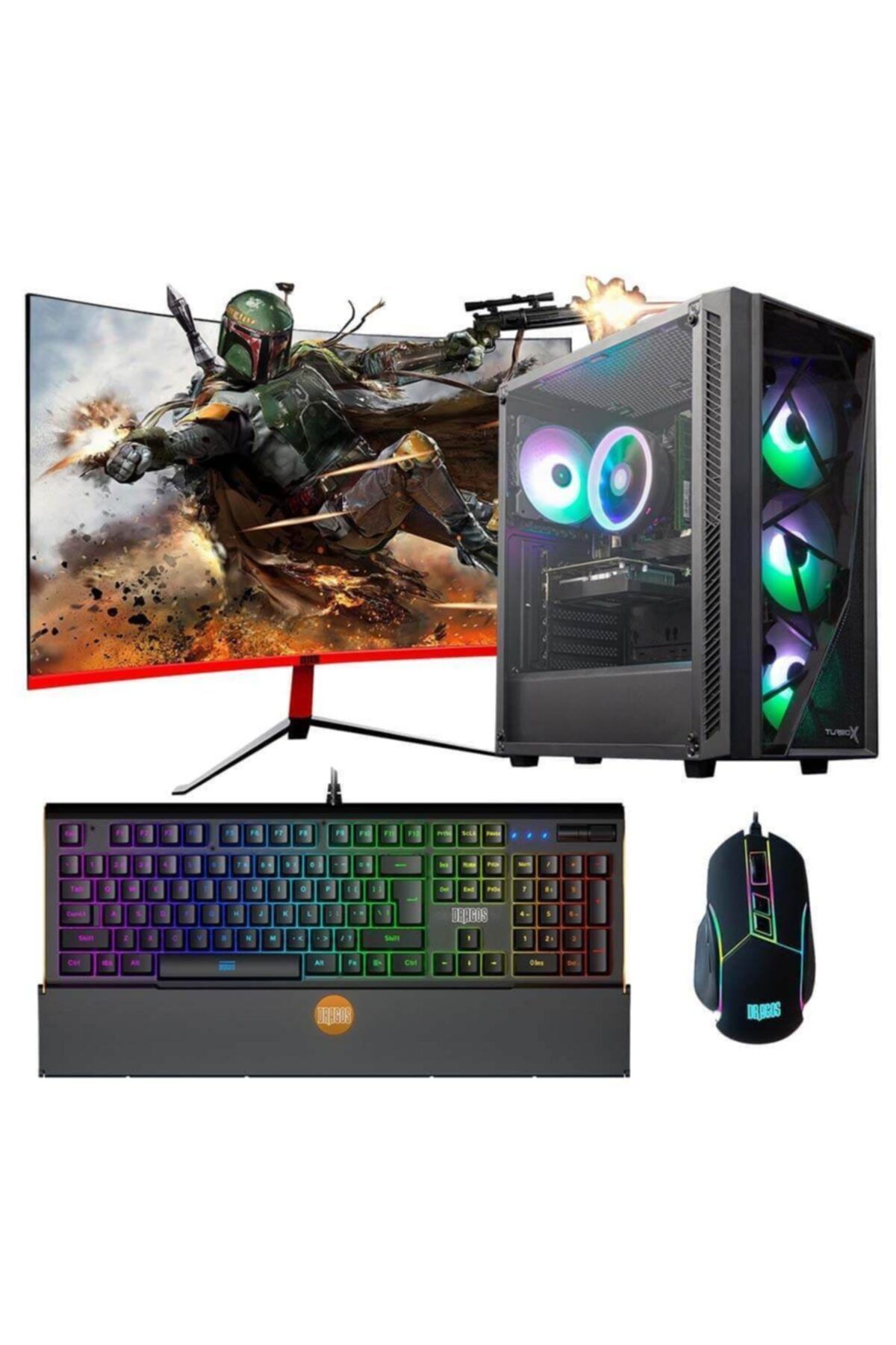 DRAGOS Drx888 I5 10400f 8gb Ram 256gb M.2 Nvme Ssd 4gb Gtx1650 27'' Curved Monitör Oyun Bilgisayarı