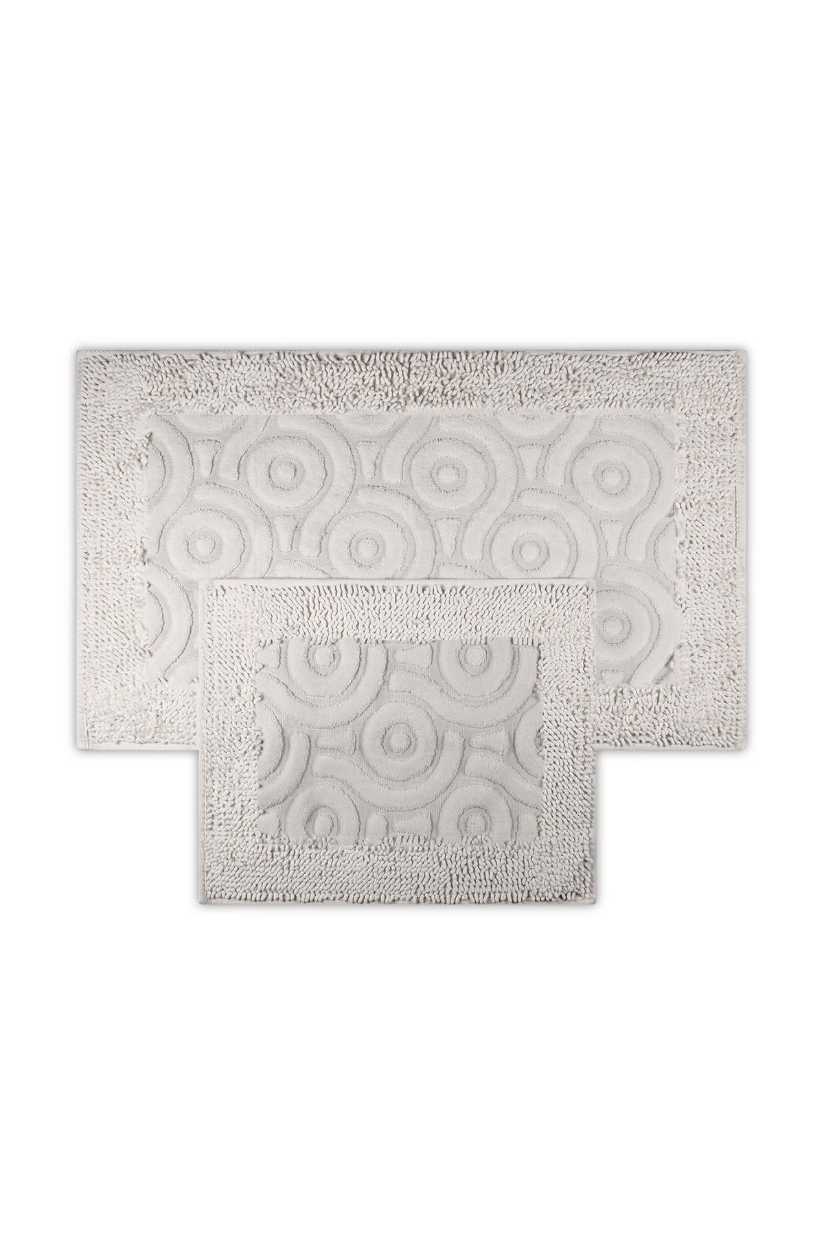 Bluenity Laleli Doğal Pamuk 2'li Banyo Matı 60x100+50x60 - Ekru