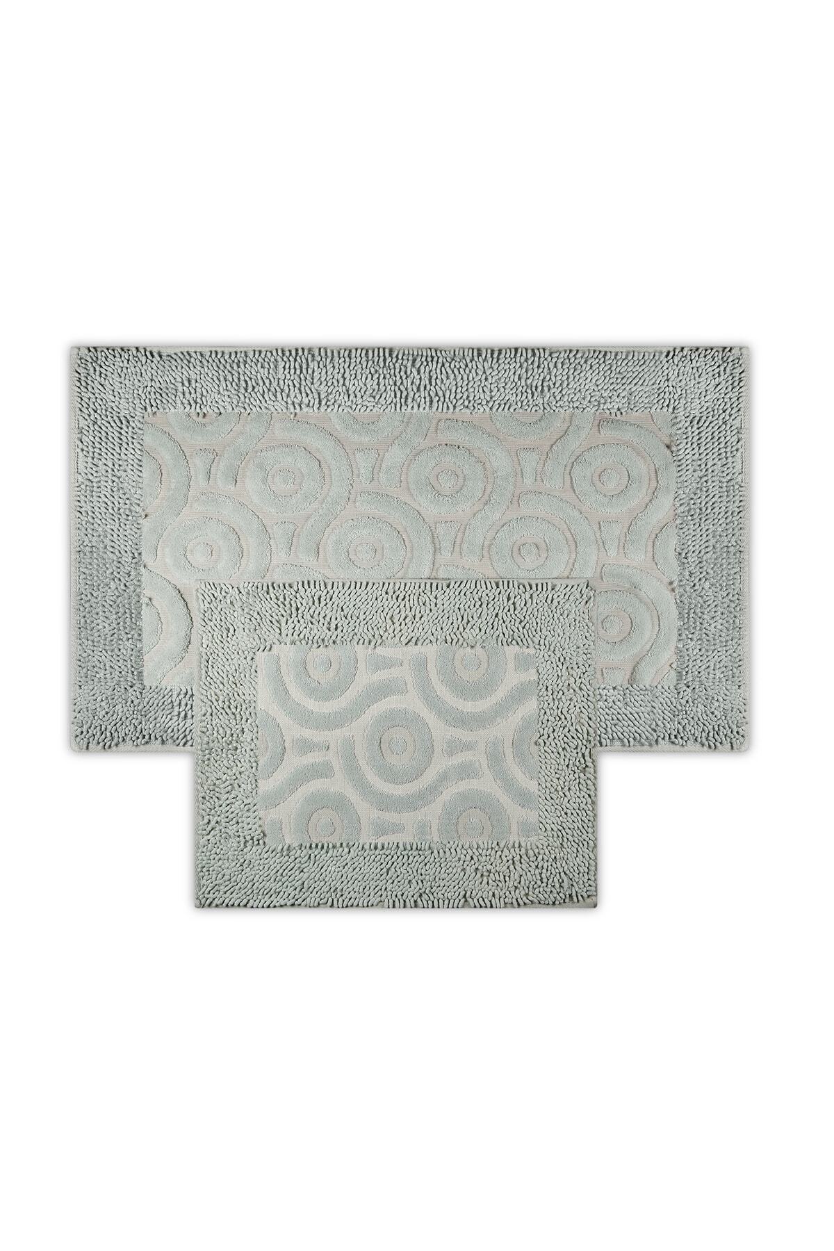 Bluenity Laleli Doğal Pamuk 2'li Banyo Matı 60x100+50x60 - Su Yeşili