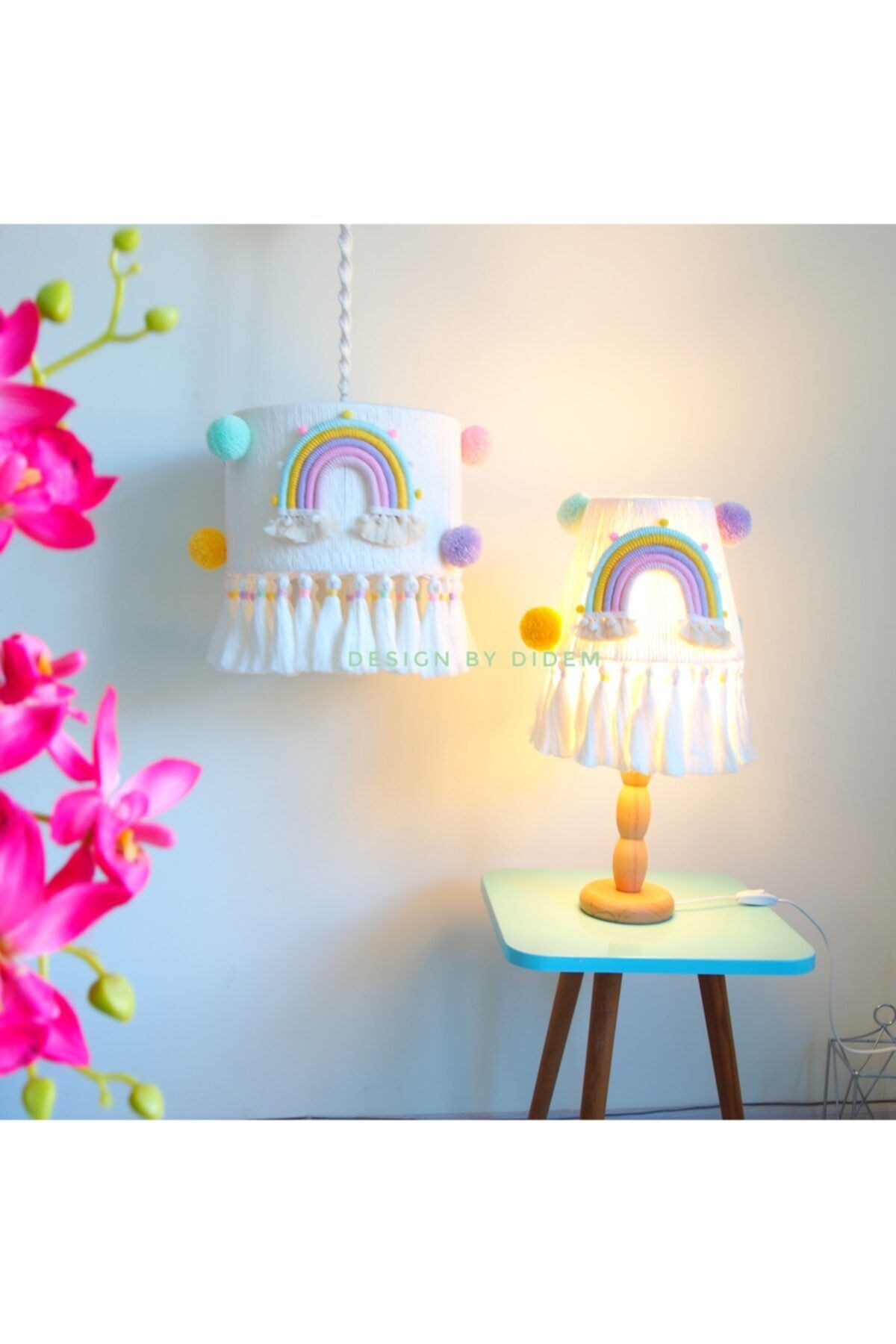 Design by Didem Makrome Gece Lambası Ve Gökkuşaklı Bebek Odası Aydınlatma Seti ,yeni Doğan Bebek Hediyesi