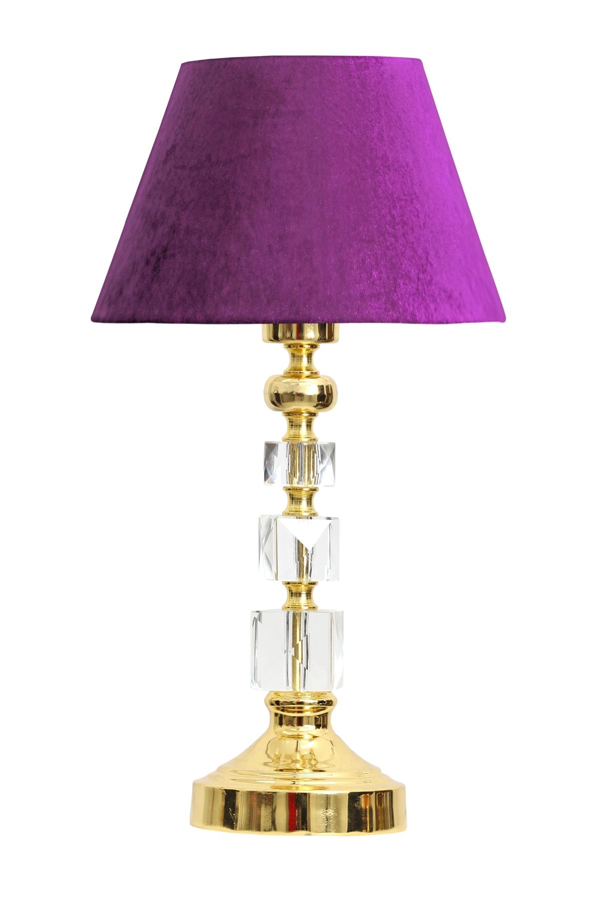 Vinner Gold Kaplama Kristal Kare Detaylı Modern Metal Abajur Kadife Mor