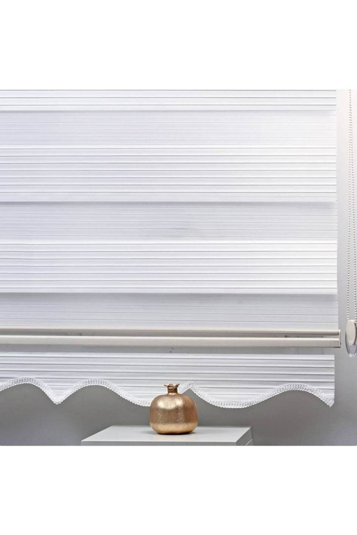 Babacan Home Design Pliseli Beyaz Zebra Perde Etek Dilim Hediyeli 60x260