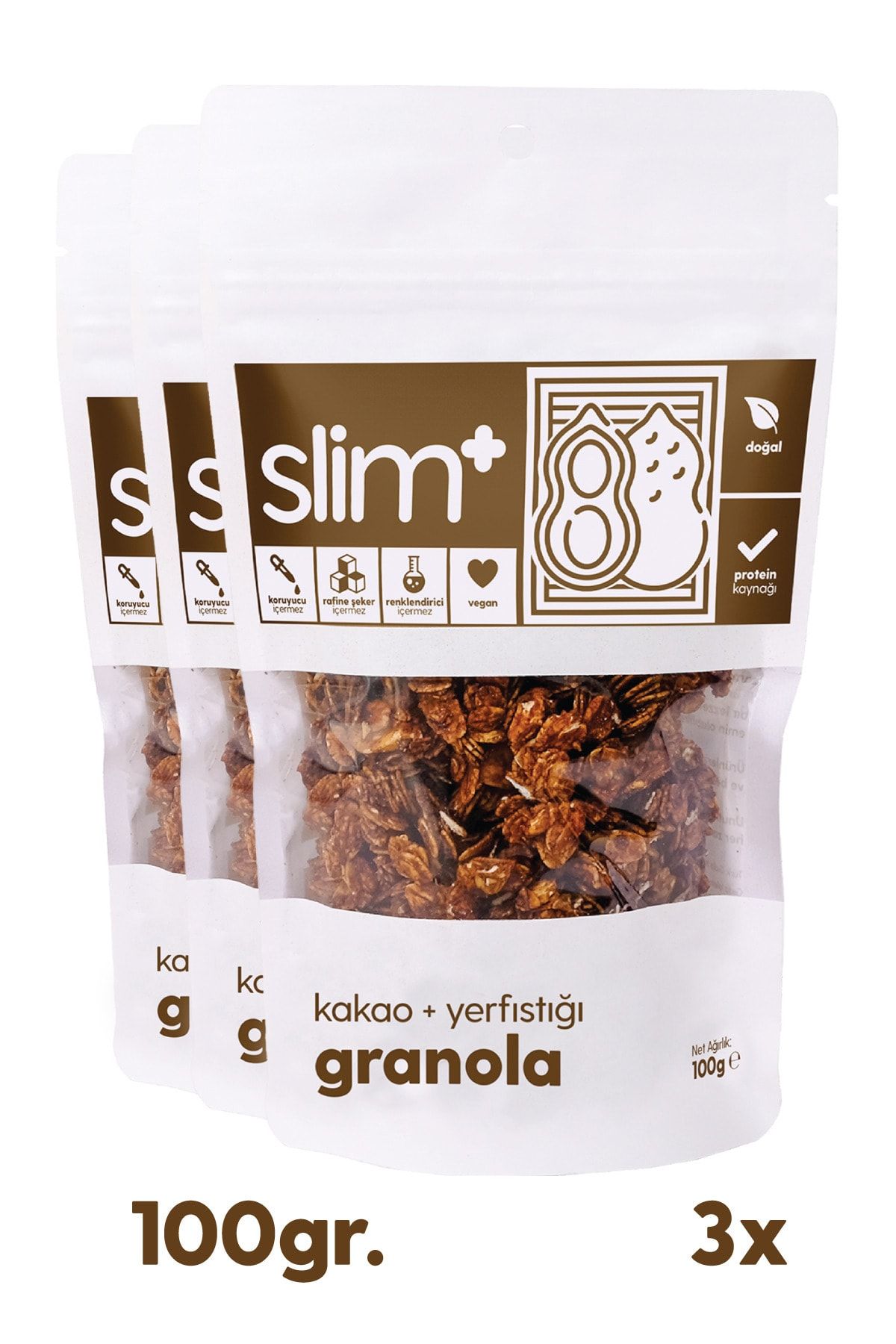 slimplus 3'lü Paket Kakao Yer Fıstığı Granola 100gr