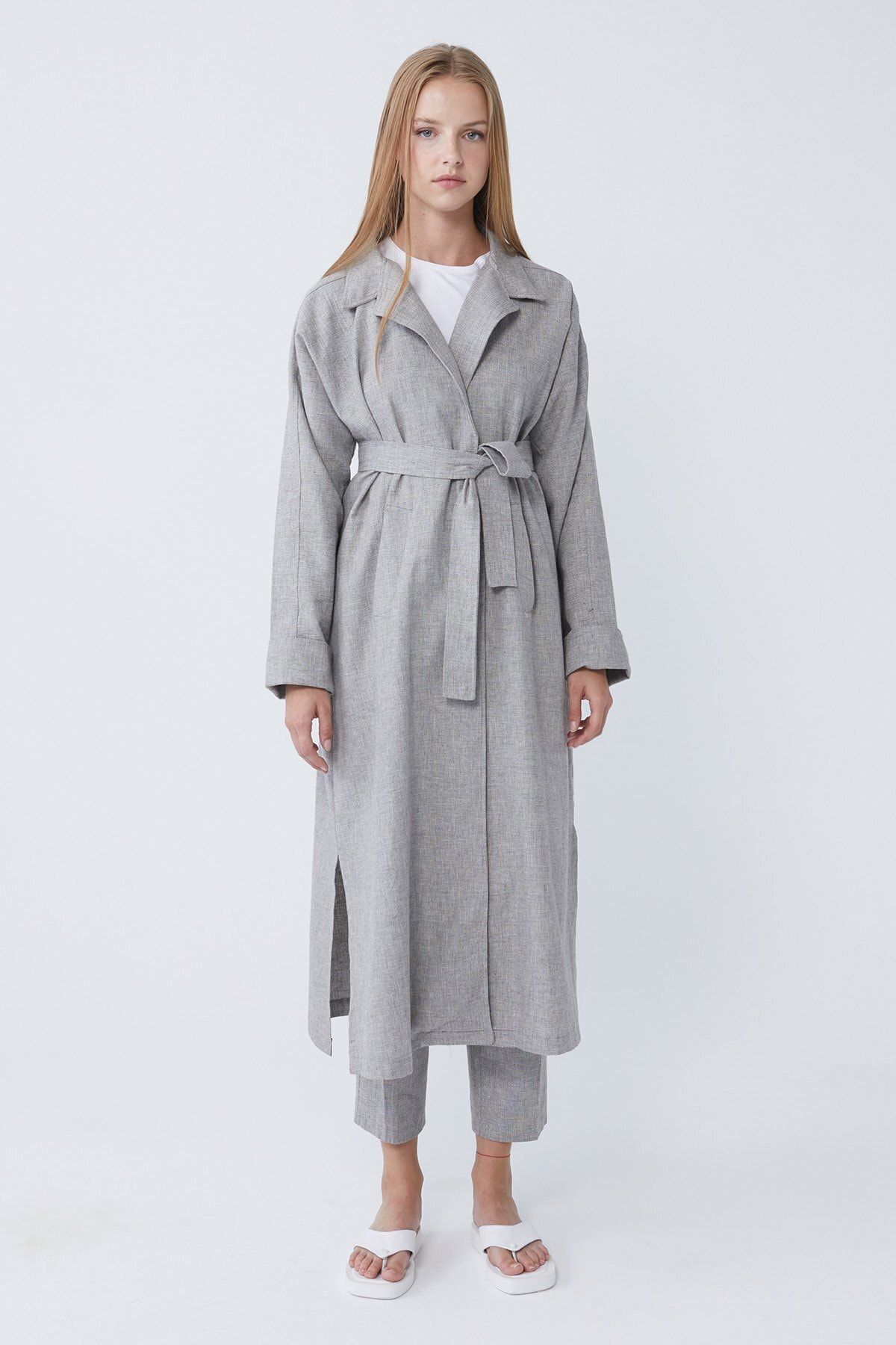 Suud Collection Gri Pamuklu Trenckot