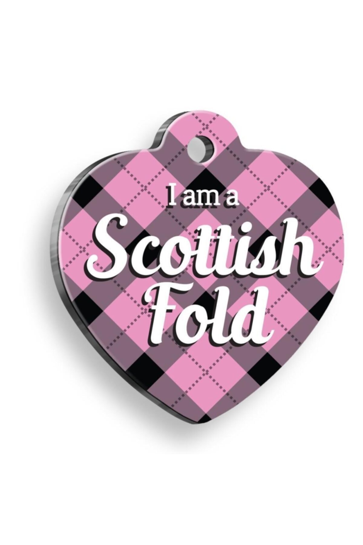 altın pati Scottish Fold Ekoseli Kalp Şekilli Kedi Künyesi