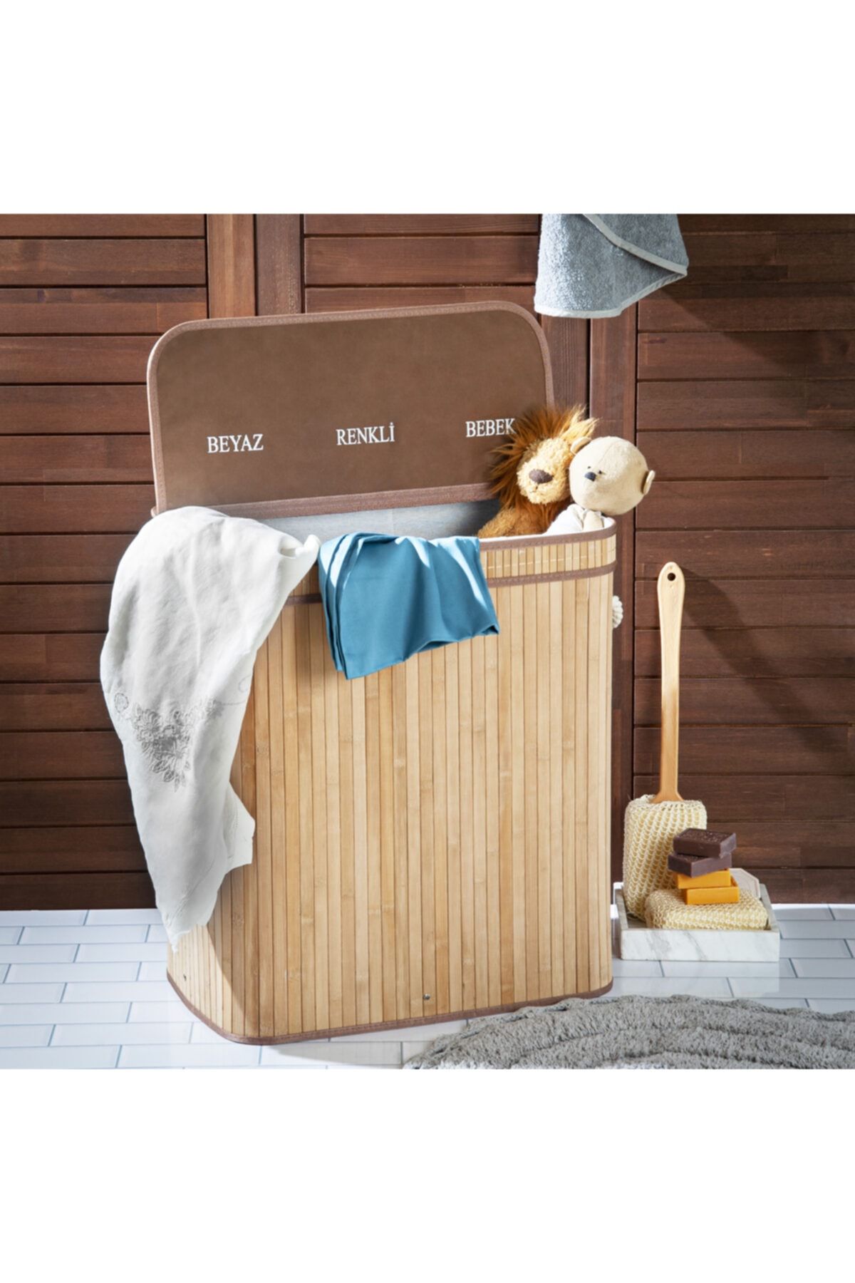 Lorin Deco&style Bambu Üç Hazneli Katlanır Çamaşır Sepeti