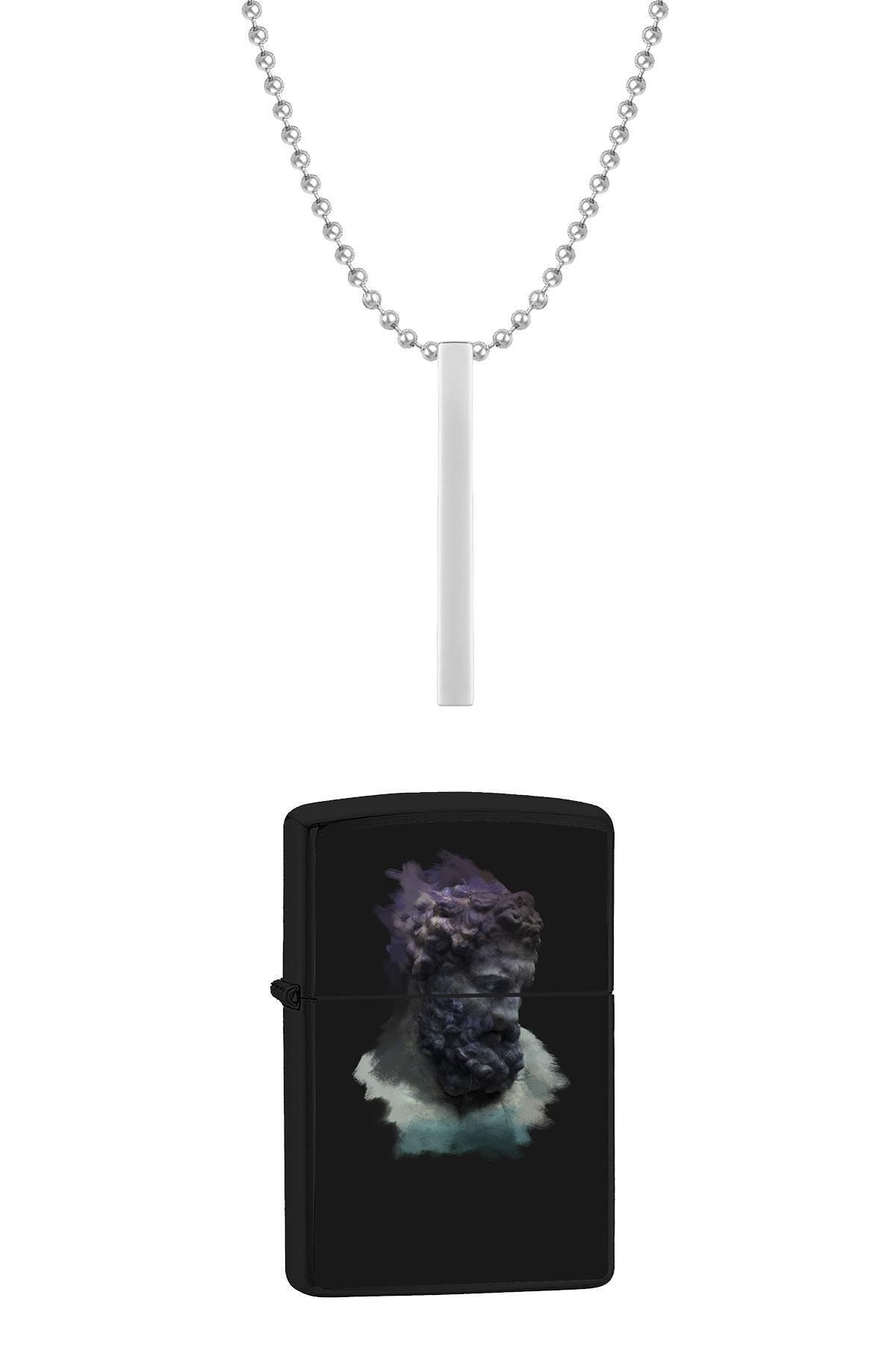 Noon Collection Zeus Figürlü Siyah Çakmak/kolye Set Nn9191-02