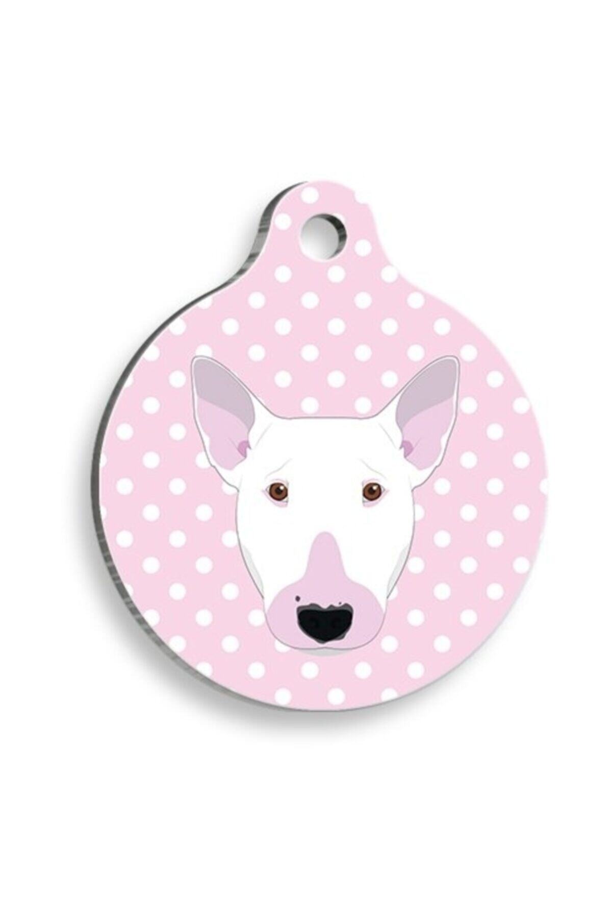 altın pati Pembe Puantiyeli Bull Terrier Yuvarlak Köpek Künyesi