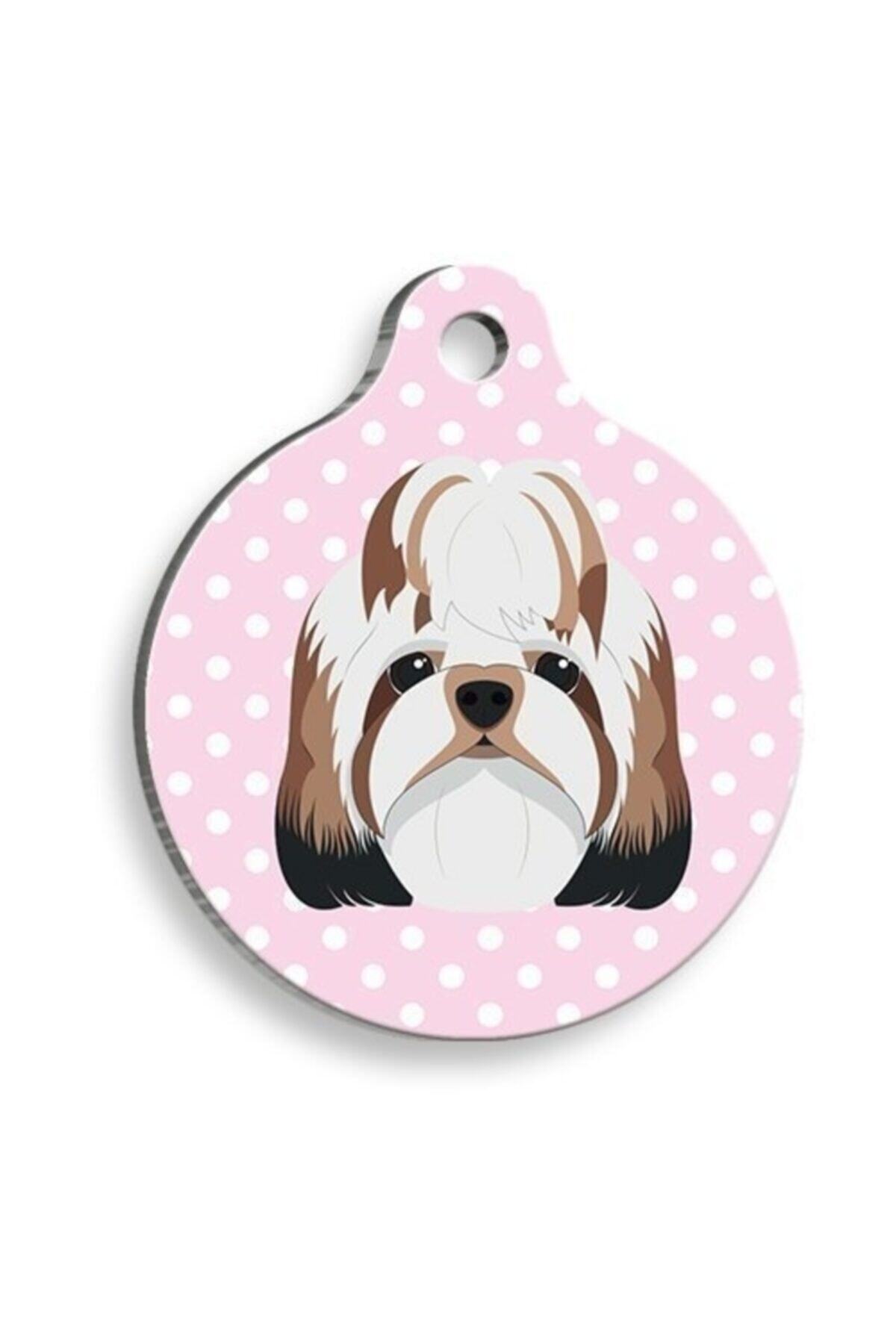altın pati Pembe Puantiyeli Shih Tzu Yuvarlak Köpek Künyesi