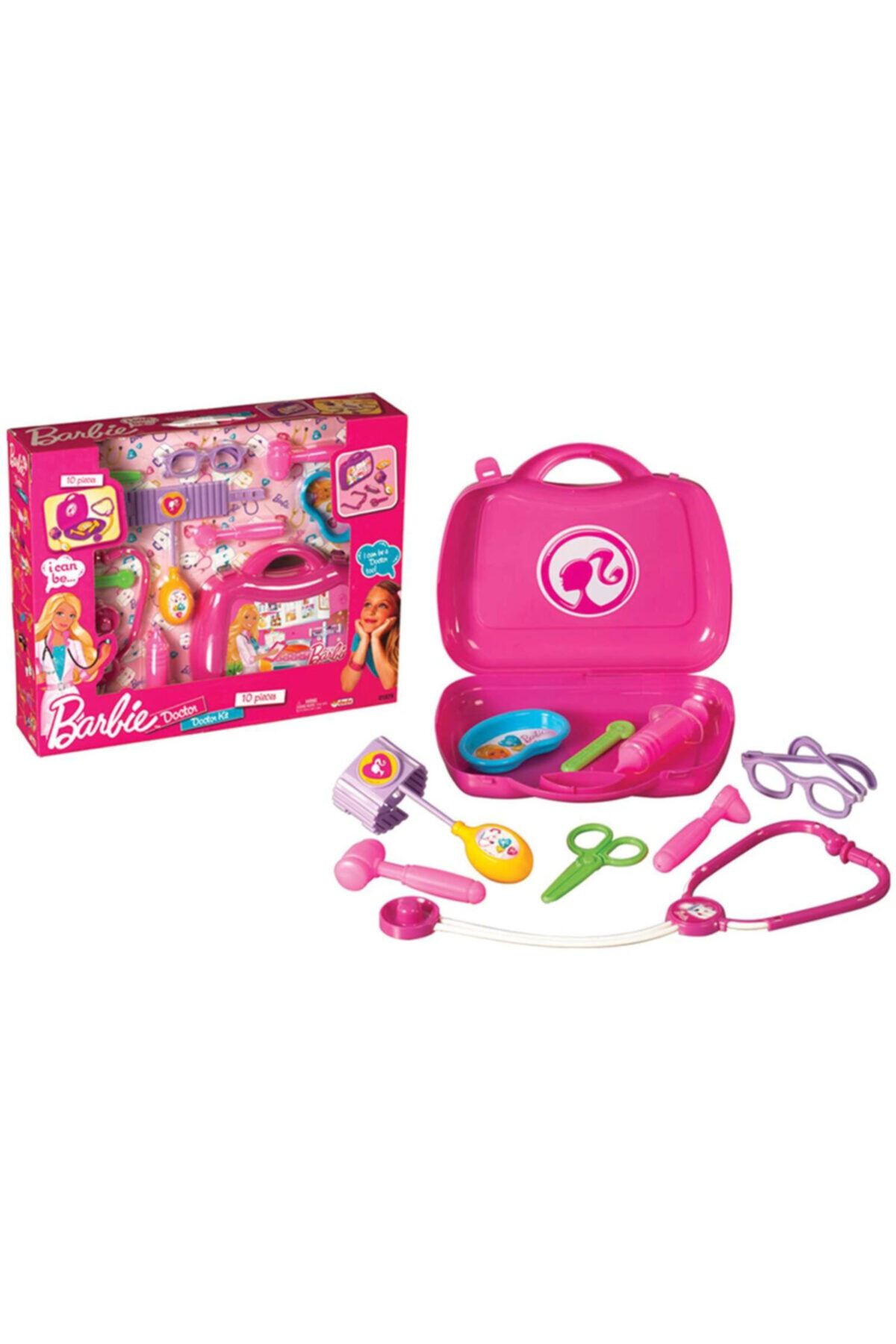 Barbie Doktor Çantası Seti Oyuncağı 10 Parça Pembe Kız Çocuk Doktor Seti