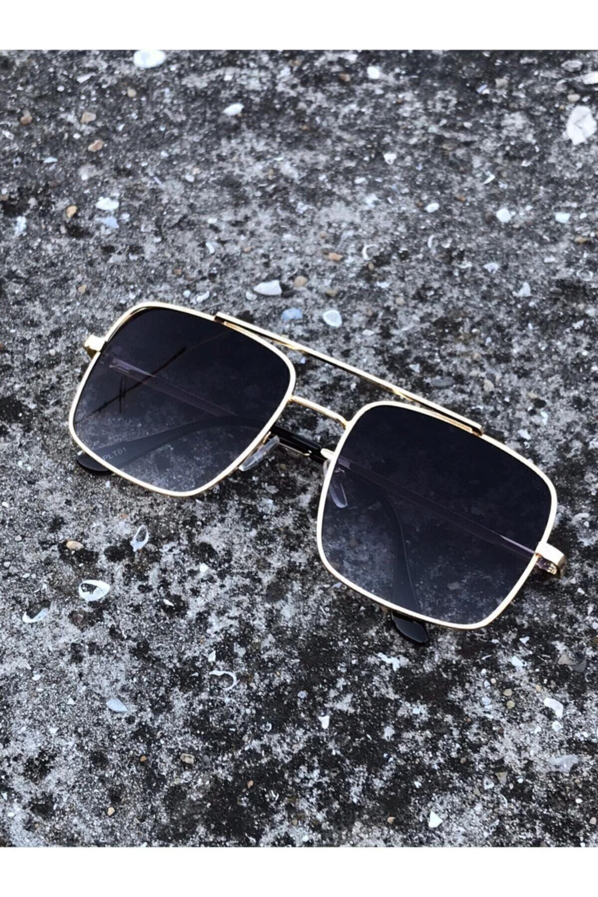 BLUE MOON GLASSES Reynmen Unisex Pilot Model Gold Çerçeve Siyah Degrade Cam Güneş Gözlüğü