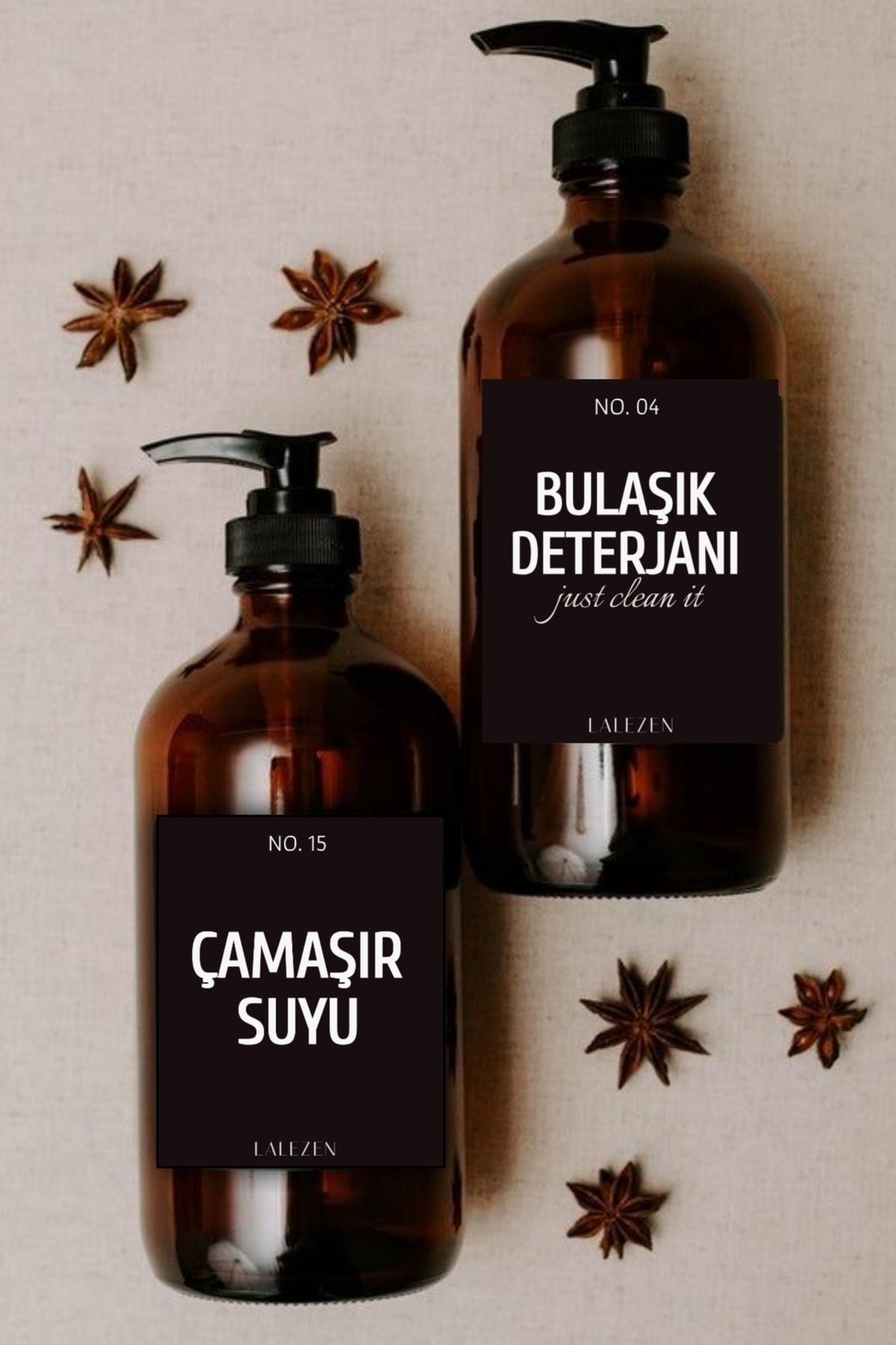 LALEZEN Bulaşık Deterjanı Çamaşır Suyu Siyah Etiketli Amber Cam Şişe 500 Ml