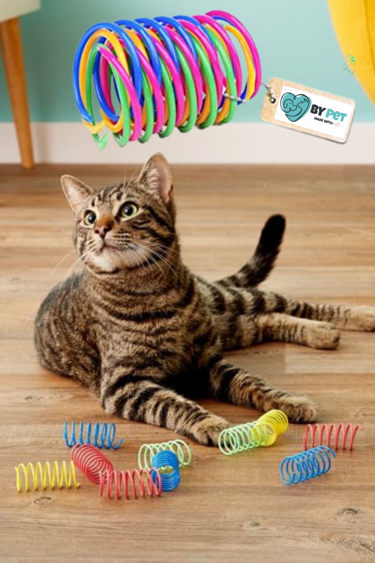BYPET Kedi Oyuncağı Interaktif, Spiral, Yaylı , Sağlıklı Plastik Kedi Oyuncağı (8 ADET)