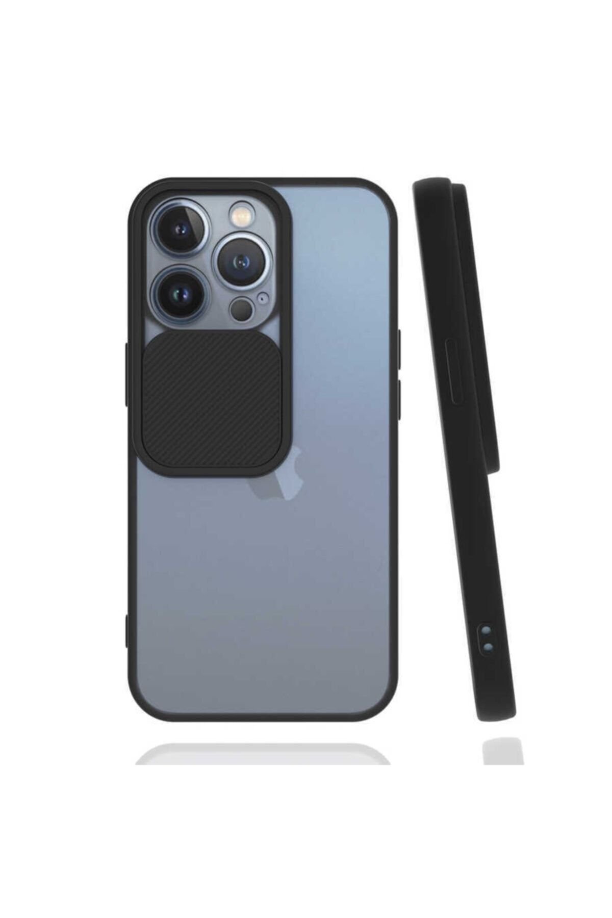 Fibaks Iphone 13 Pro Uyumlu Kılıf Slayt Kamera Lens Korumalı Sürgülü Kapaklı Buzlu Renkli Silikon