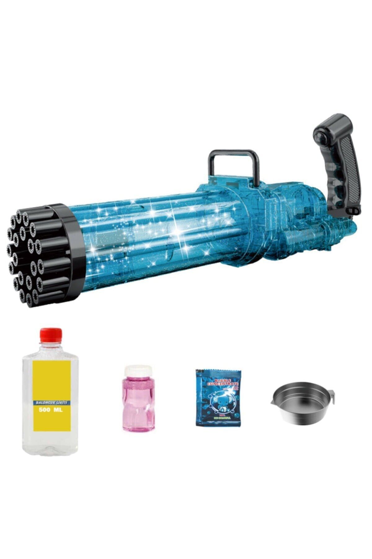 CAN 21 Baloncuk Delikli Işıklı Pilli Baloncuk Köpük Tabancası + 500 Ml Baloncuk Likiti 36cm