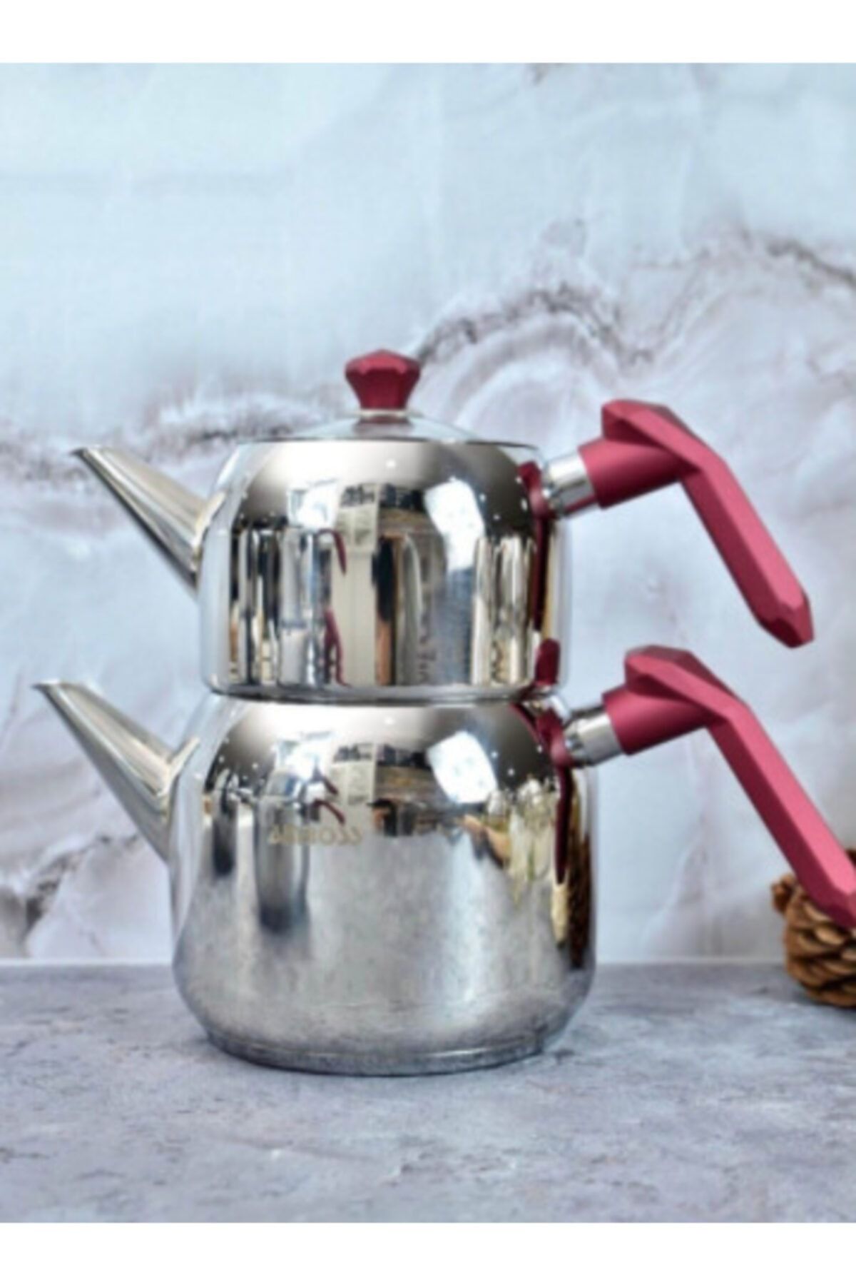 WARRANTY KITCHEN Ams Opal Çelik Çaydanlık Seti - Büyük Boy Bordo
