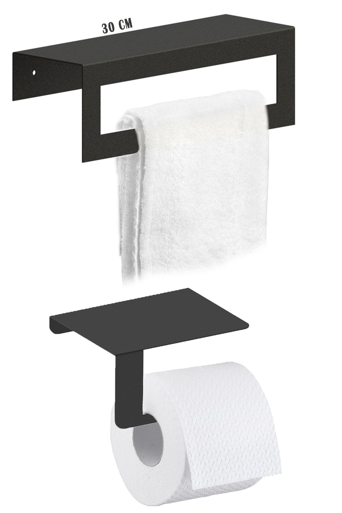 thorqtech Metal Arkası Askılı Havluluk (30CM) Ve Wc Kağıtlık Modern Tasarım 2 Li Set