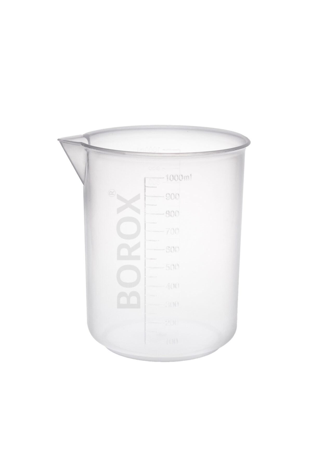 Borox Plastik Beher 1000 Ml Dereceli - 10 Adet - Kısa Form - Kabartma Skala