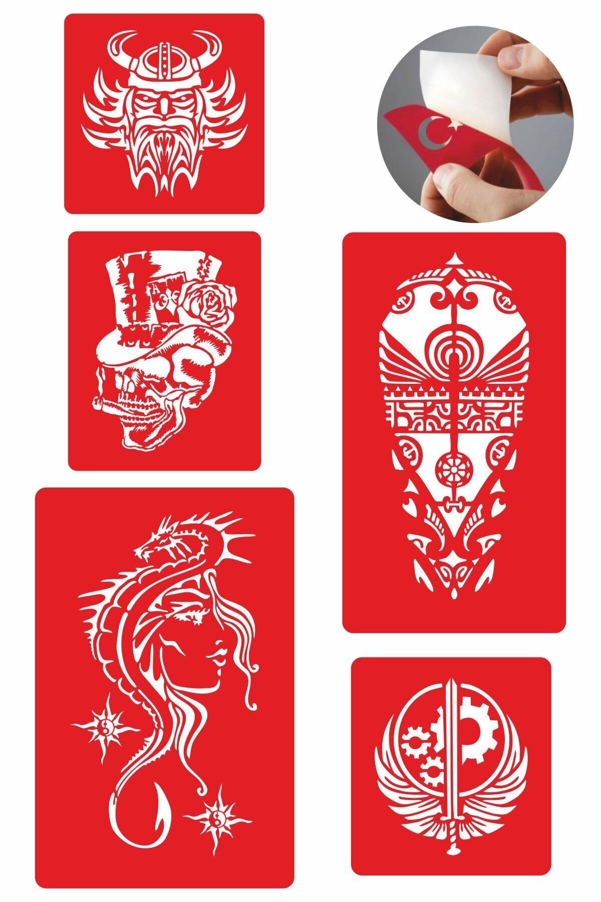 ONE SPRAY TATTOO Vahşi Modeller 5 Adet Geçici Dövme Ve Kına Deseni Spreysiz