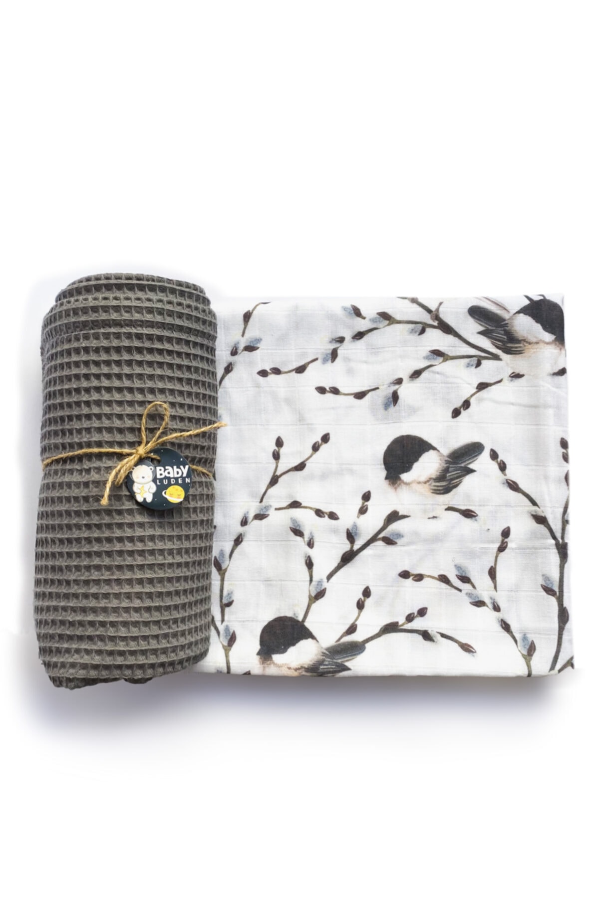 Baby Luden Serçe Desenli Müslin Ve Gri Pike Set