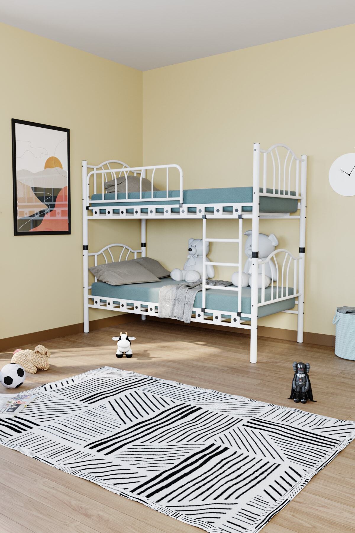 Vav Shopping Vav Genç Çocuk Yatak Odası Metal Ranza Ve Karyola 90x200 Bella Beyaz Ranza