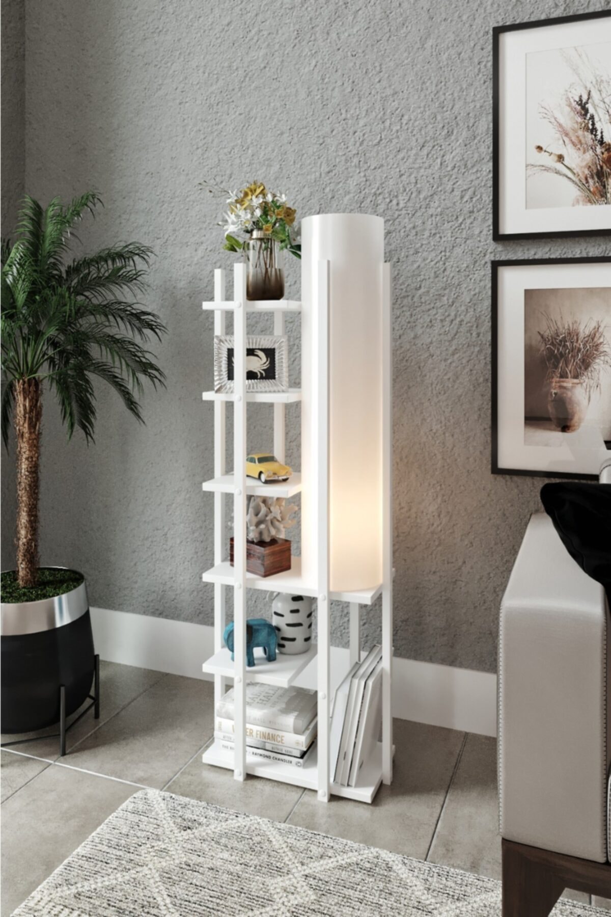 messer Moda Dor Kitaplık Lambader Beyaz