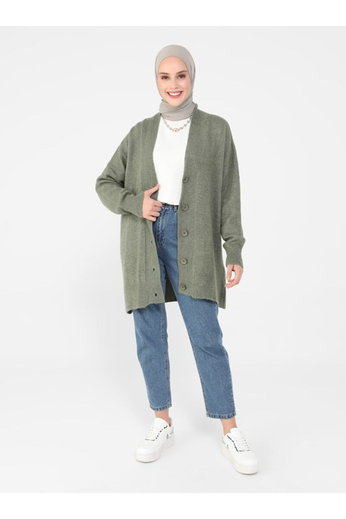 Refka Düğme Detaylı Triko Hırka - Bambu - Casual
