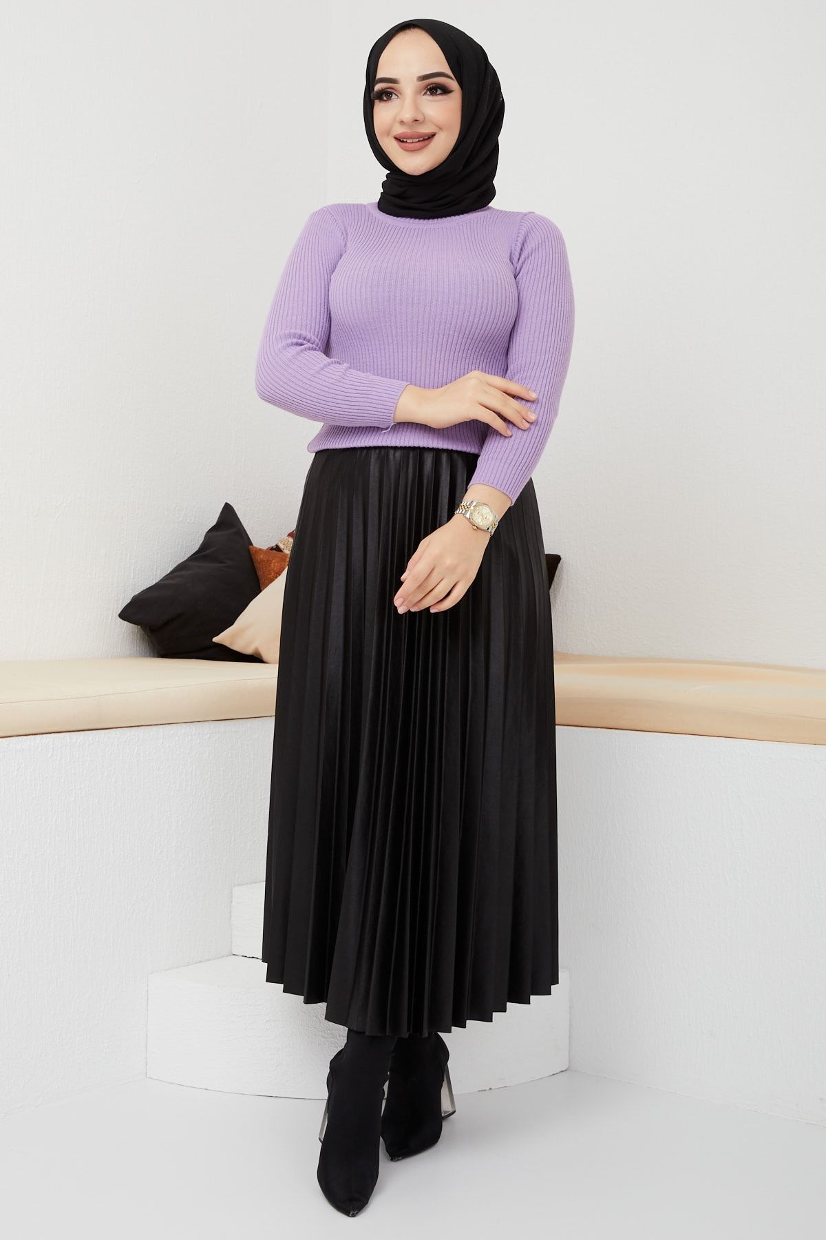 İmajButik Yarım Boğaz Triko Kazak/lila