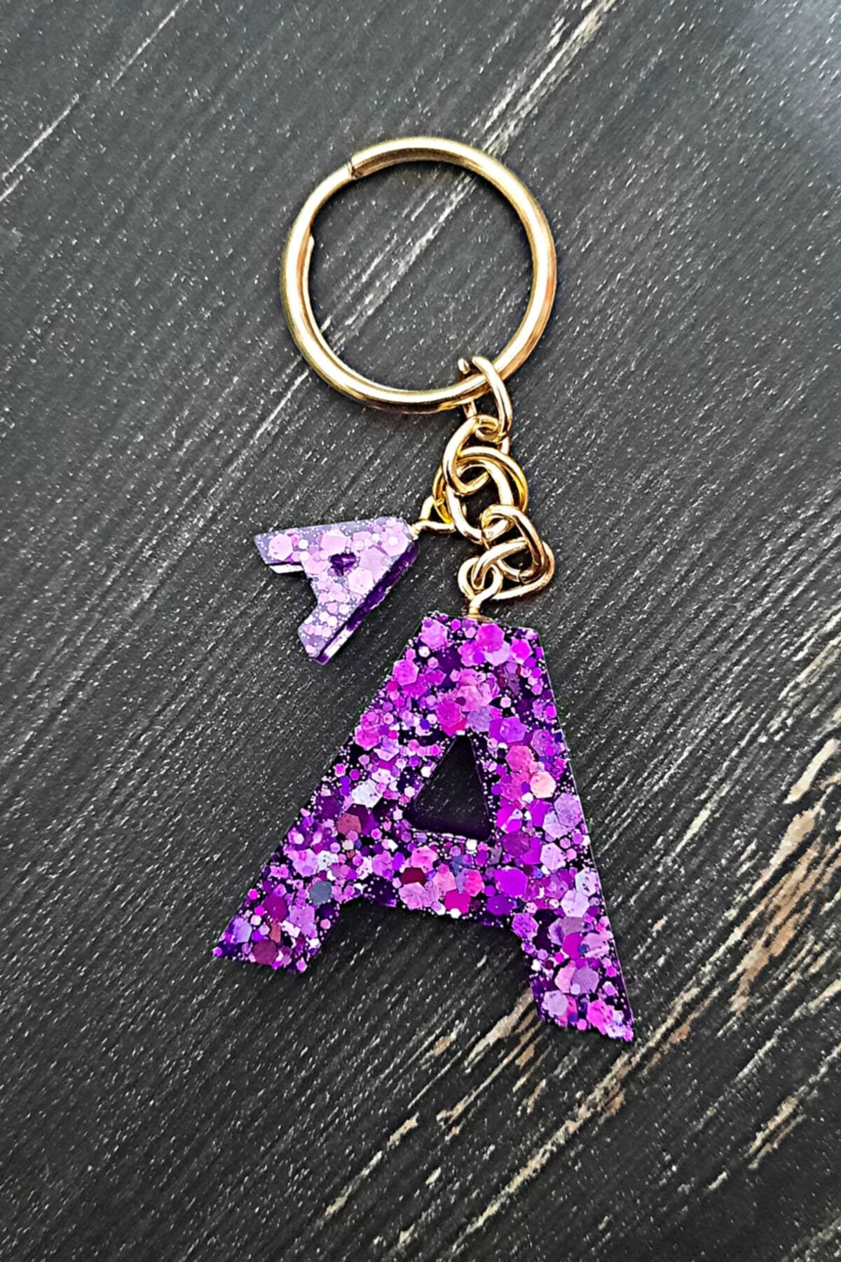 nursstore A Harfi Mor Simli Minik Harf Charm Detaylı Epoksi Anahtarlık Yeni Yıl Hediyesi Harf Anahtarlık