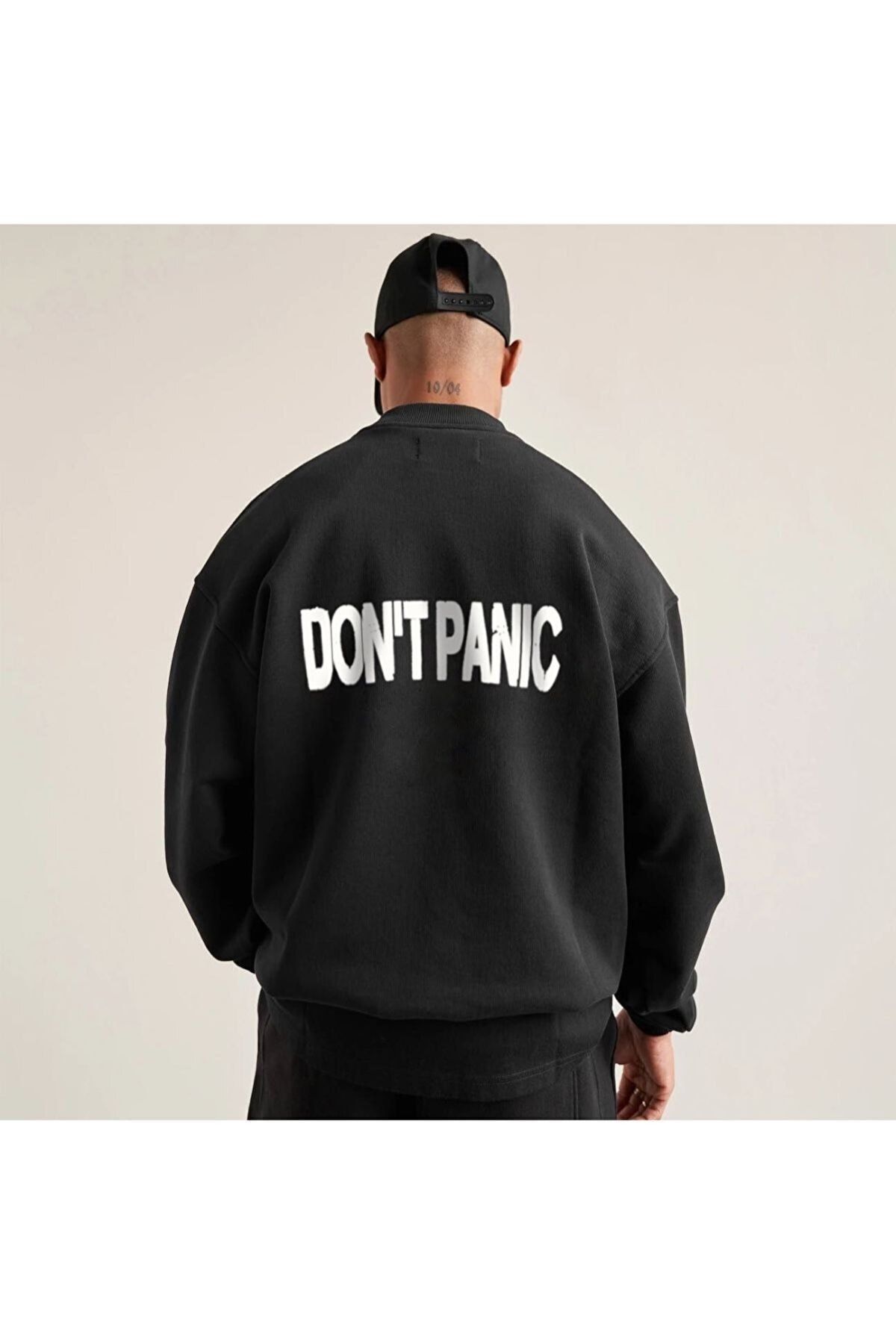 Black Sokak Erkek Siyah Sırt Dont Panic Baskılı Sweatshirt