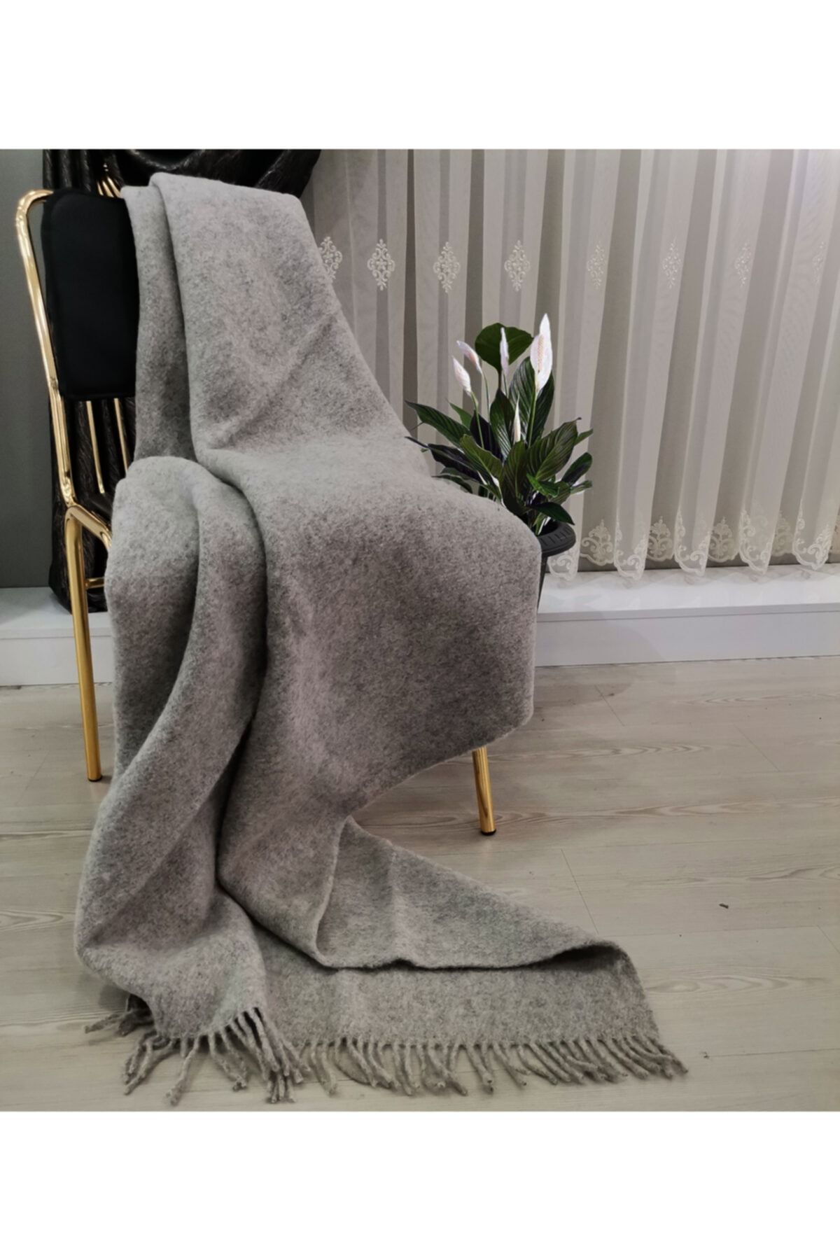 LoyalWoman Büyük %100 Saf Yün Tv Diz Battaniyesi (140X180) Scotch - Gri