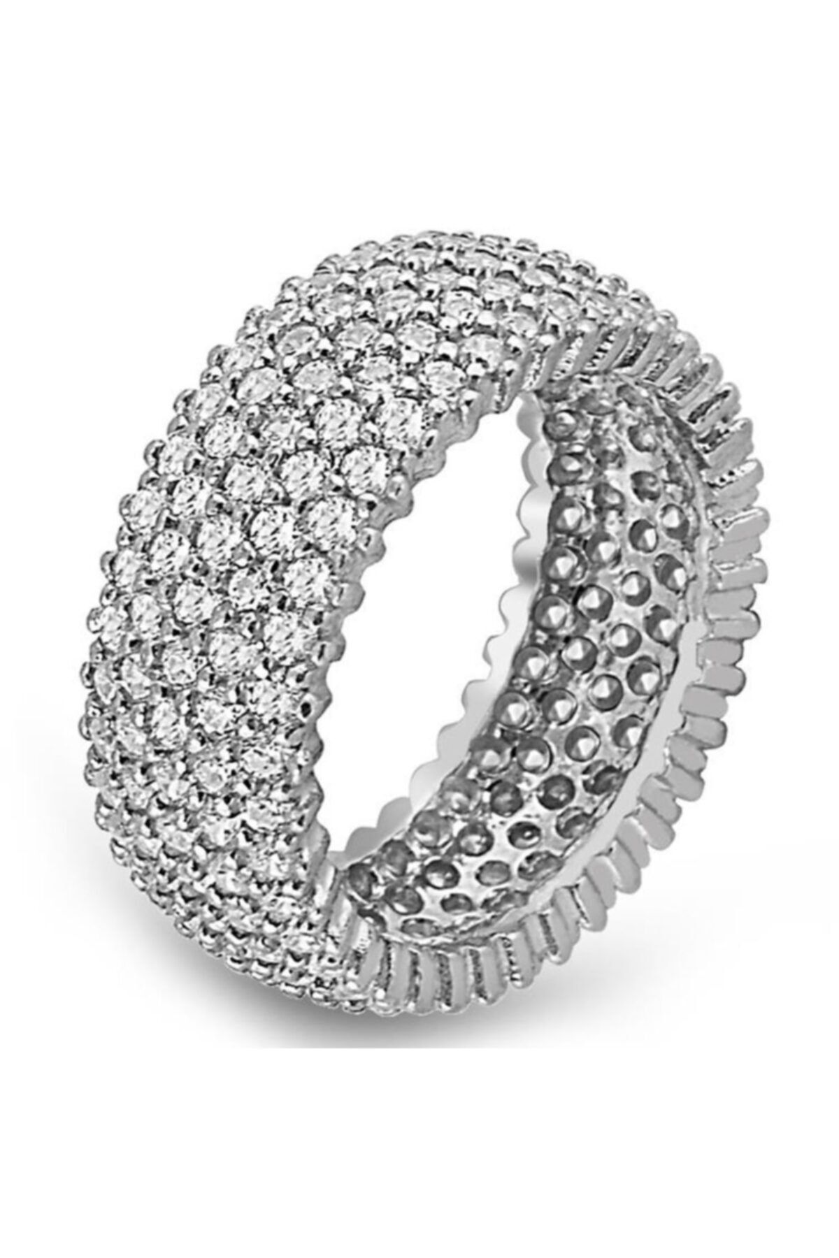 Candie Silver Beş Sıra Tamtur Zirkon Taşlı 925 Ayar Gümüş Bayan Yüzük