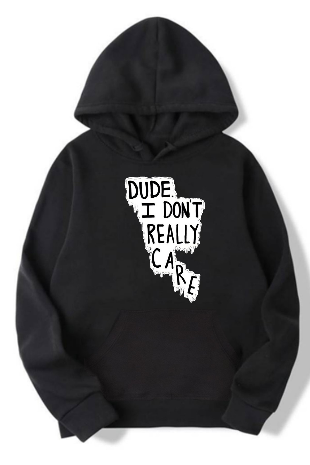Gizmorki Özel Tasarım, Kapüşonlu, Kanguru Cepli, Siyah Renk Sweat: ''ı Don't Really Care''