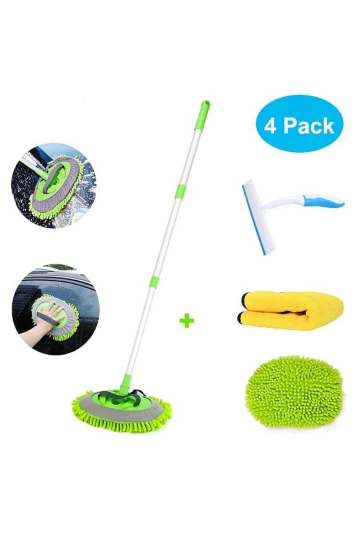 babyblog Özel Set 4 Parça Oto Yıkama Fırça Seti Alüminyum Uzatma Havlu Bez Pelüş Bez Ve Çek Çek