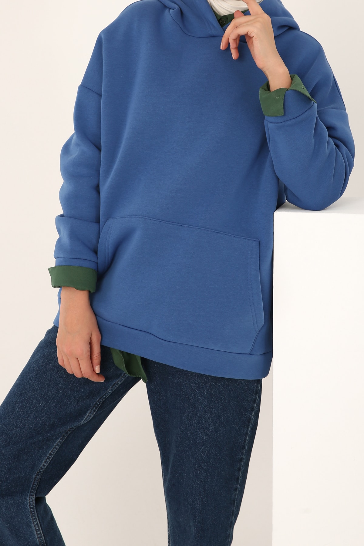 ALLDAY Mavi Polarlı Kapüşonlu Basic Sweat