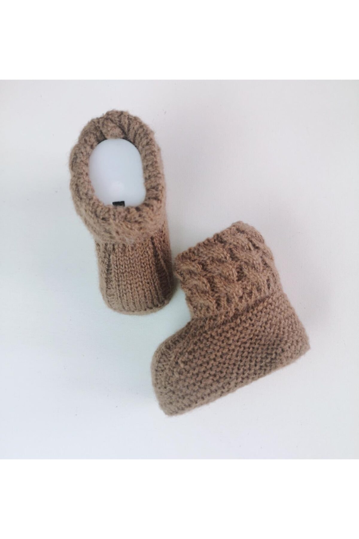 Baby Pattini Koyu Kahve Örgü Bebek Patik