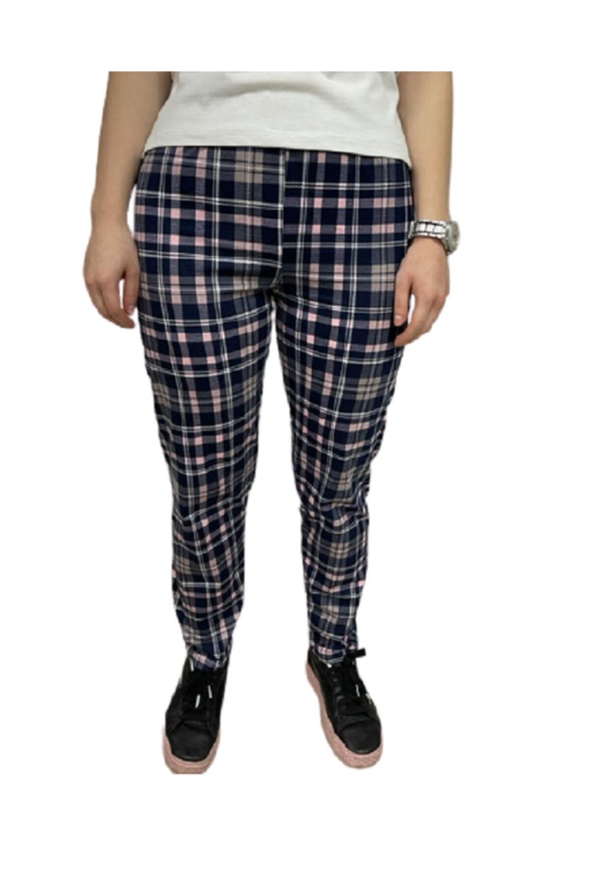 VISHENKA Kadın %100 Cotton Pembe Ekose Pijama Altı