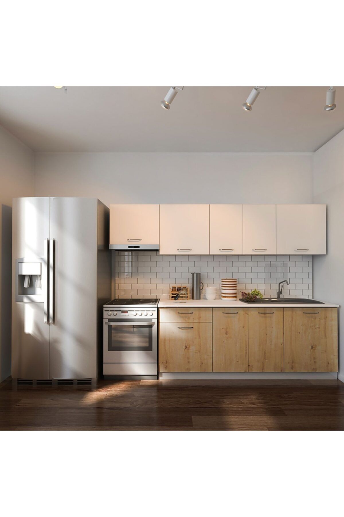 Tdesigno Nisa Hazır Mutfak Dolabı 260 cm safir Meşe Beyaz
